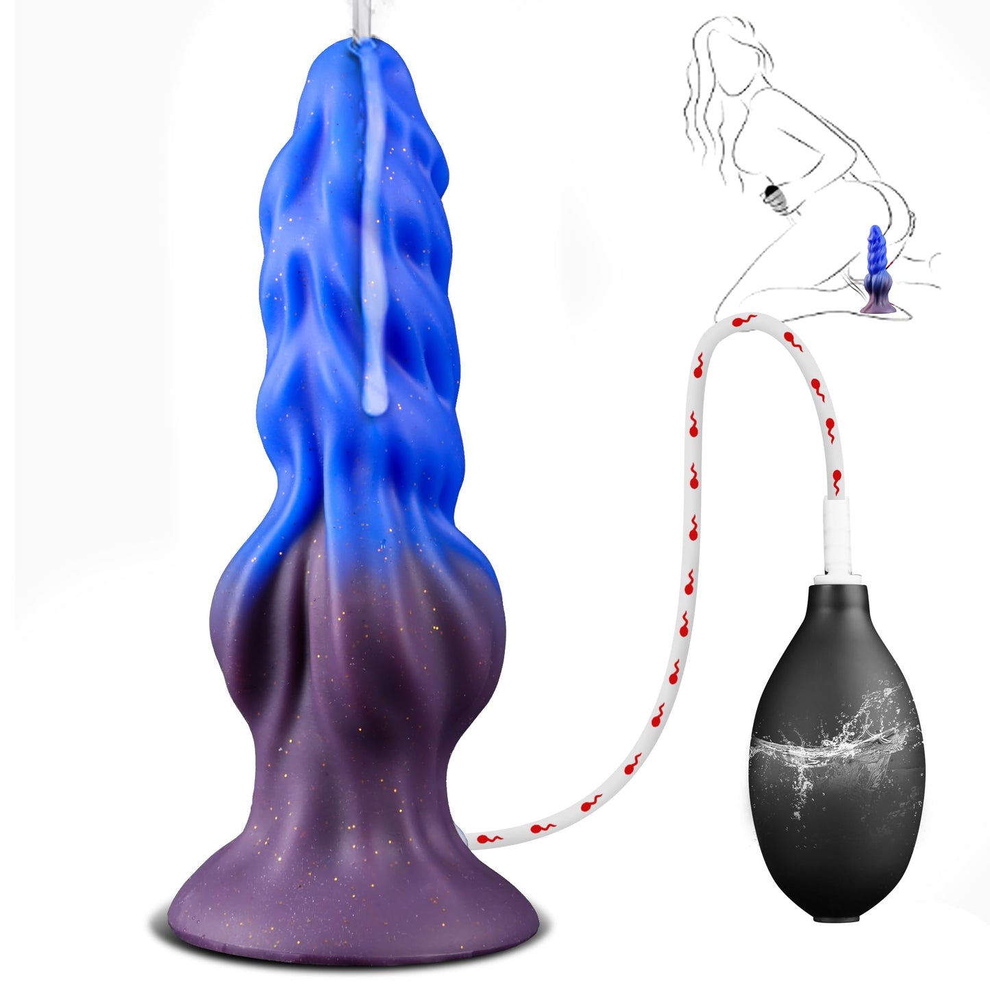 7 Inch Beginner Squirting Dragon Knot Dildo with Bulb Ejaculation – Soft Fantasy Monster Knotted Dildo with Realistic Cum Spraying Function, Suction Cup Silicone Anal Dildos Sex Toy