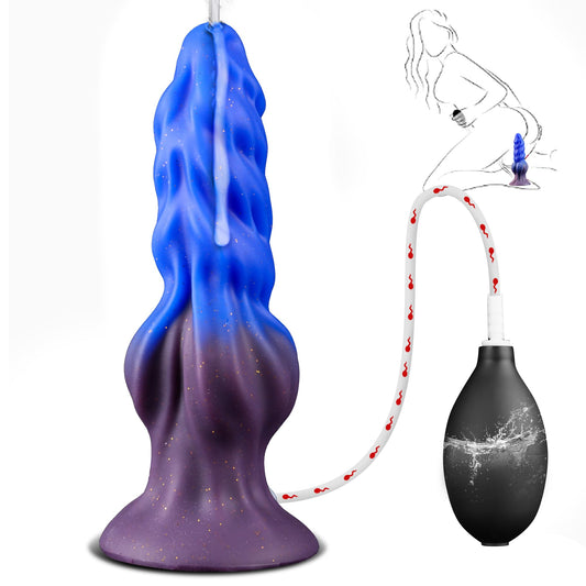 7 Inch Beginner Squirting Dragon Knot Dildo with Bulb Ejaculation – Soft Fantasy Monster Knotted Dildo with Realistic Cum Spraying Function, Suction Cup Silicone Anal Dildos Sex Toy