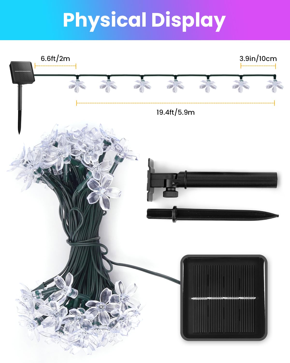 Brightown 60 LED Flower Solar String Lights Outdoor Waterproof Fairy Lights for Garden Yard Fence Patio Party Christmas Tree Wedding