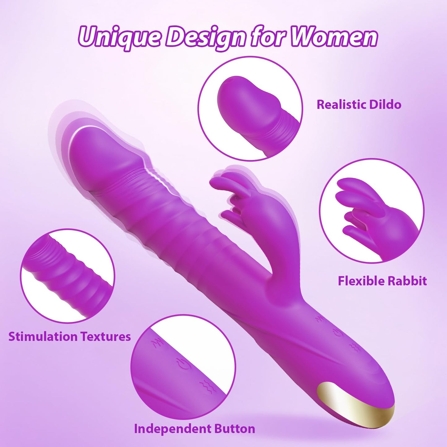 Sex Toys Thrusting Dildo Vibrator, Adult Toys G Spot Rabbit Vibrator with 3 Thrusting Modes & 10 Vibrating Modes