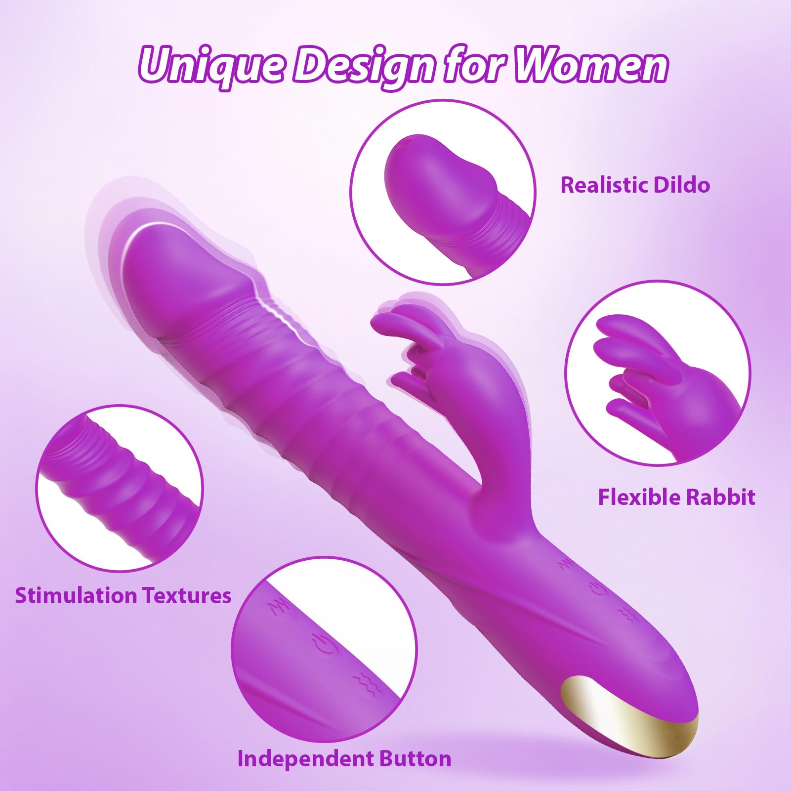 Sex Toys Thrusting Dildo Vibrator, Adult Toys G Spot Rabbit Vibrator with 3 Thrusting Modes & 10 Vibrating Modes