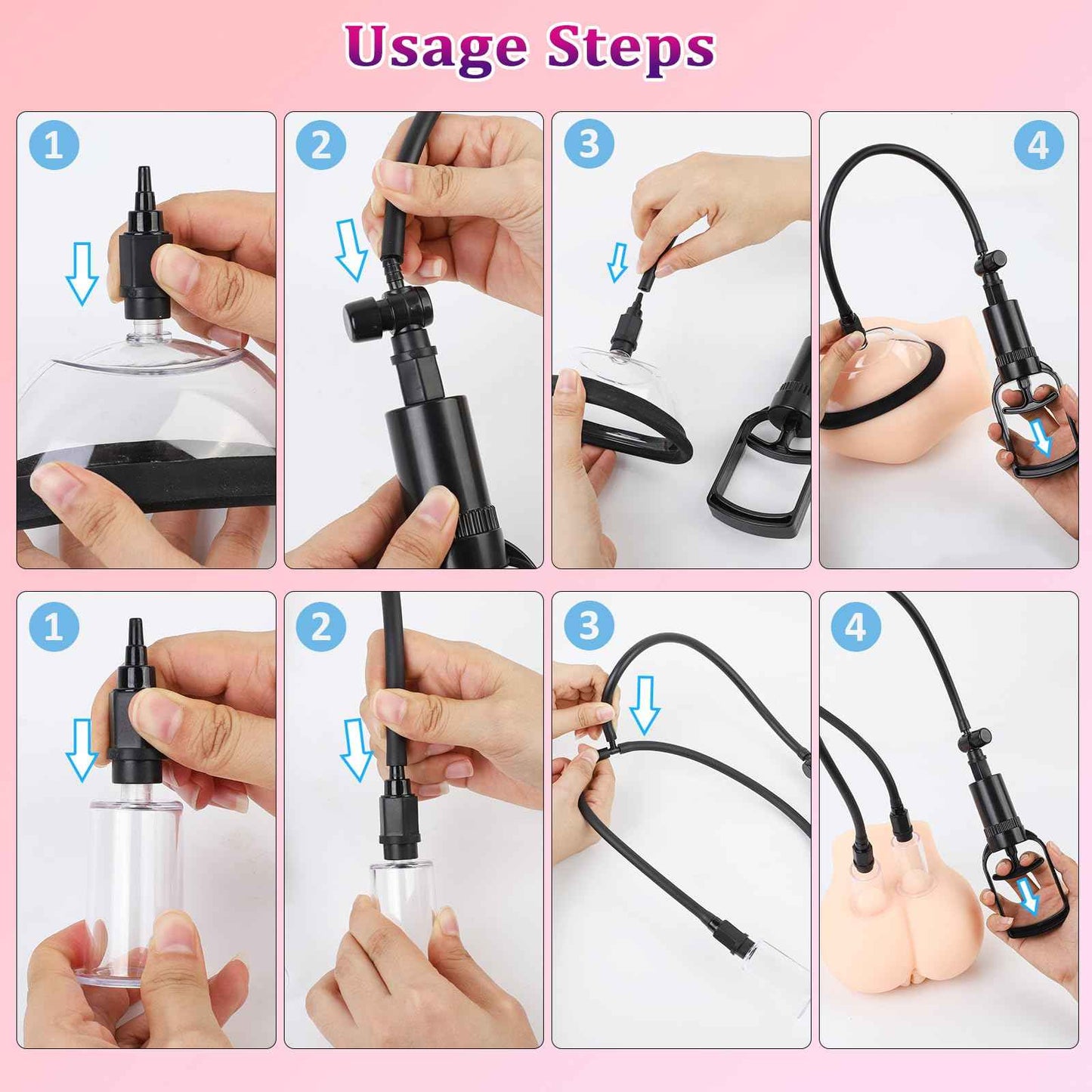 Pussy Pump Nipple Sucking Toys for Women - Female Vacuum Vagina Pump with 4 Cups & Clitoral Sucking for BDSM Pleasure