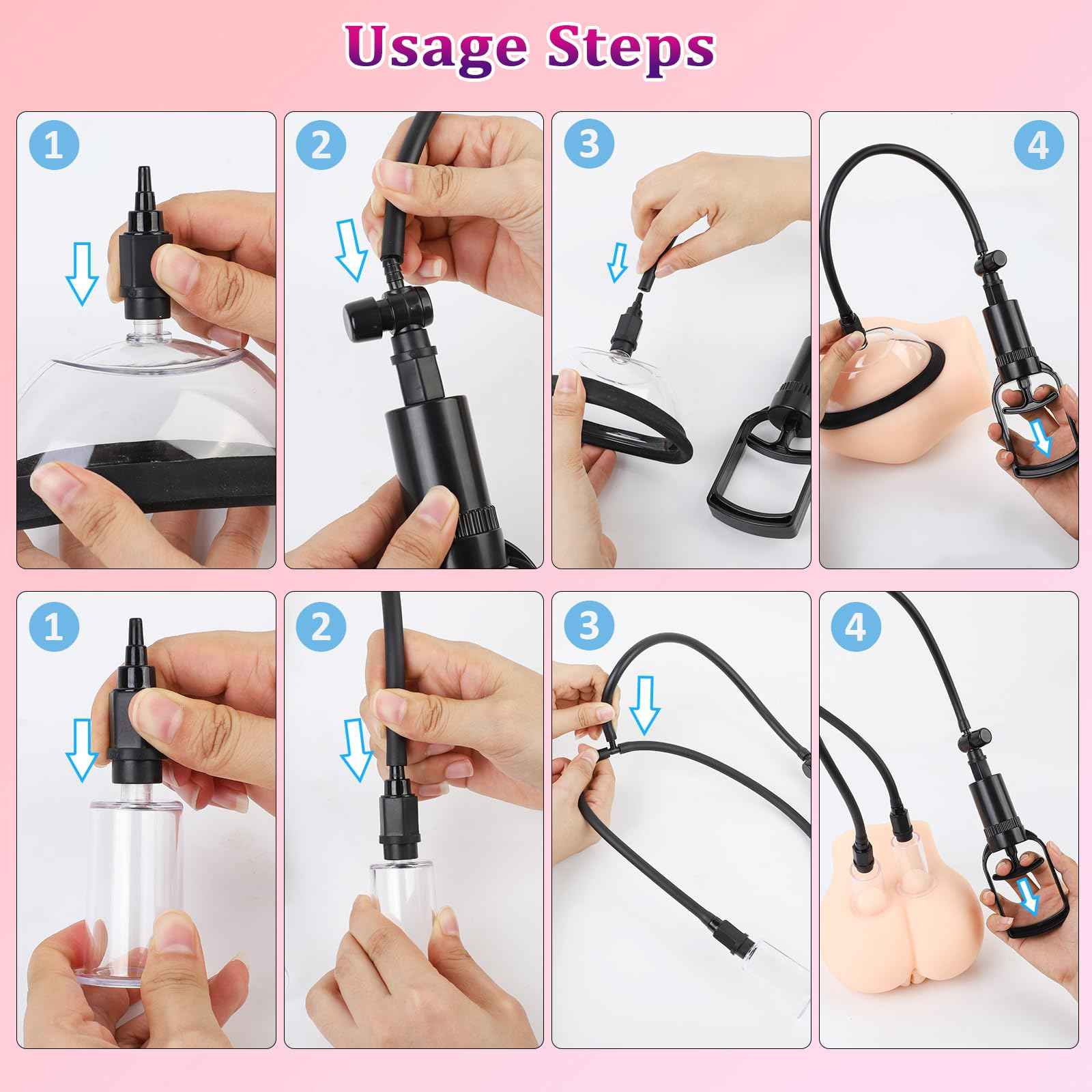 Pussy Pump Nipple Sucking Toys for Women - Female Vacuum Vagina Pump with 4 Cups & Clitoral Sucking for BDSM Pleasure