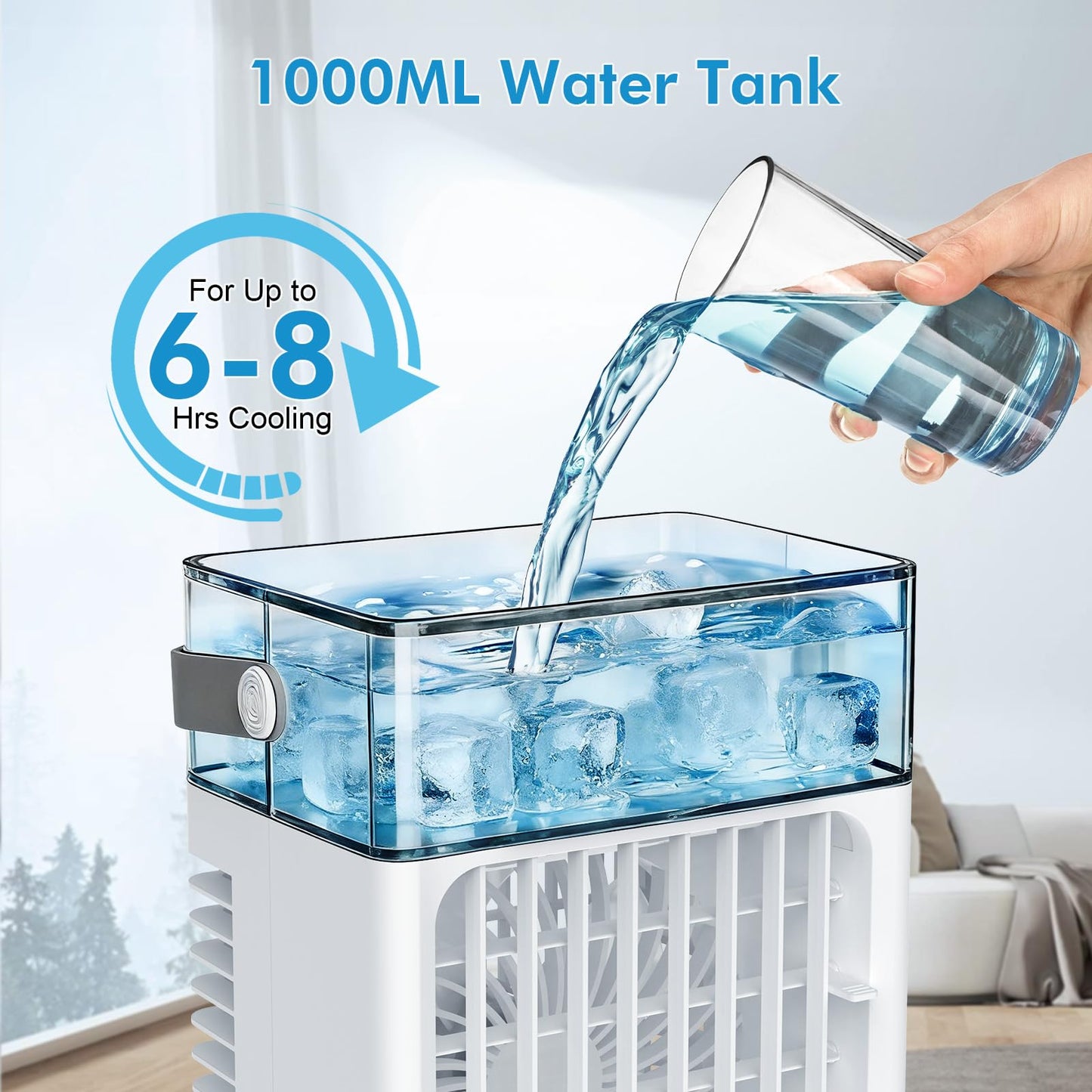 Portable Air Conditioners For Indoor Office Bedroom, USB Charging Small Cooling Fan (Include 5V 2A Adapter) 3-in-1 Portable AC Unit, Personal Mini Air Conditioner With 1000ml Water Tank, 2/4/6H Timer