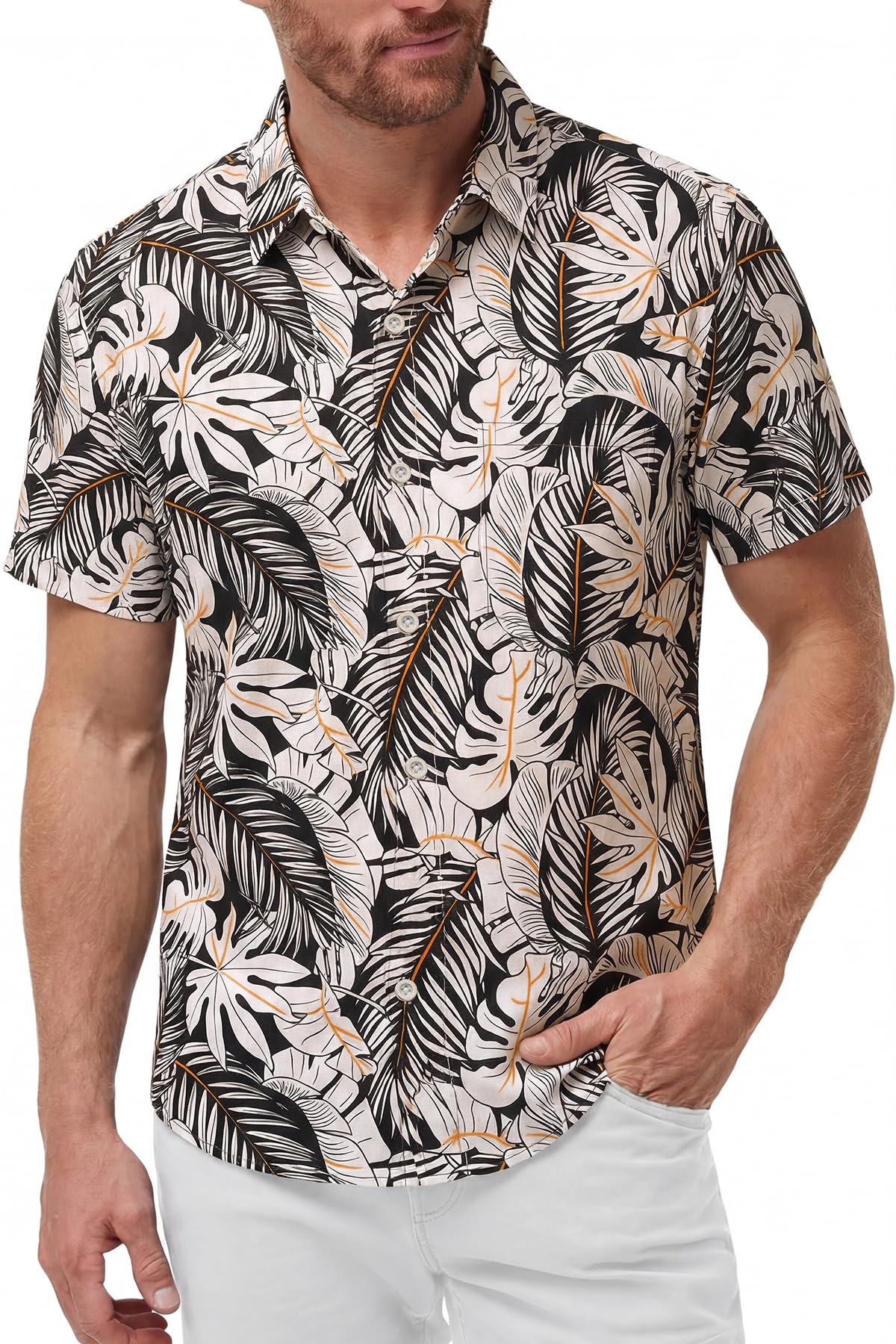 KYKU Mens Hawaiian Shirts Short Sleeve Button Down Summer Vacation Beach Shirts, Pleated Back, with Pocket