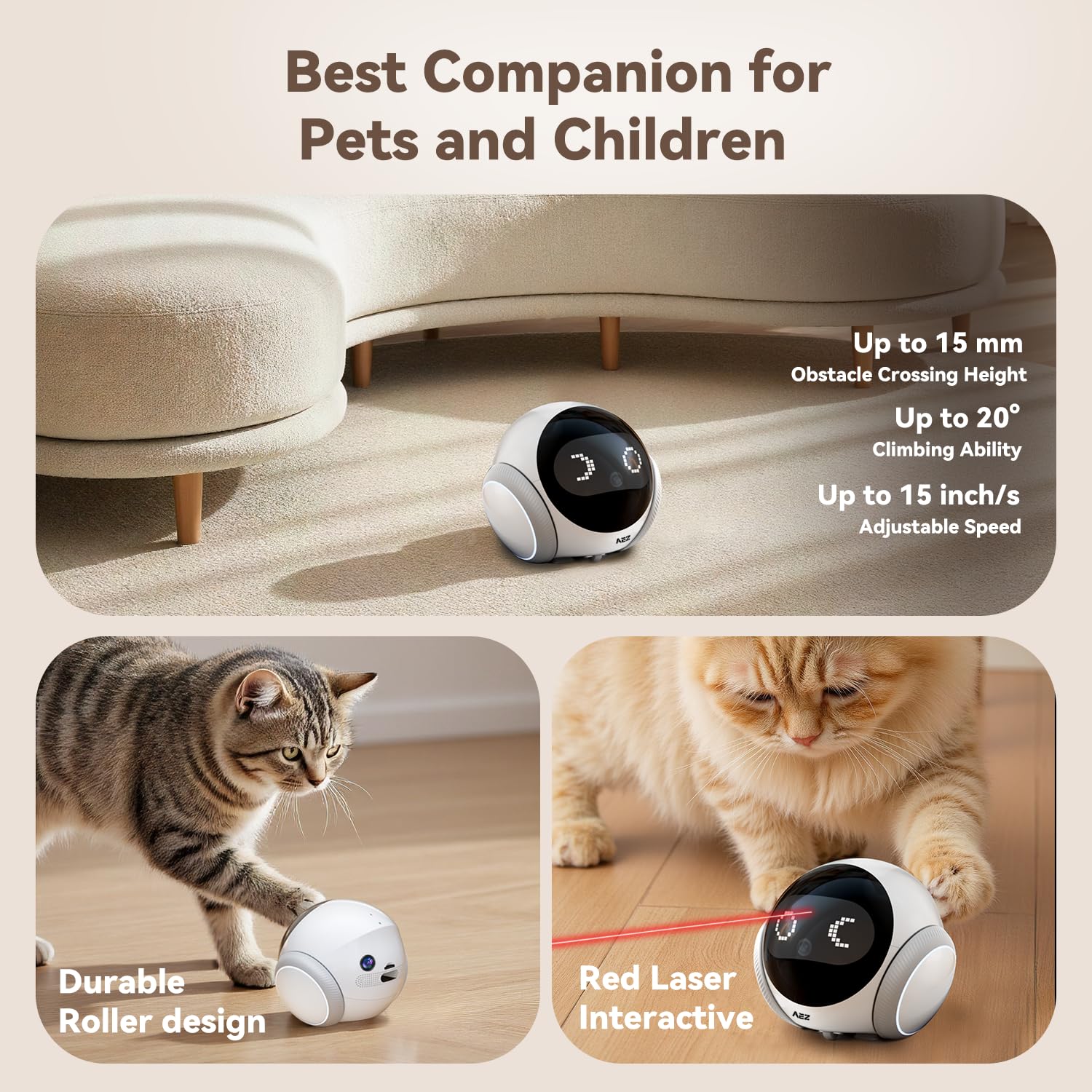 AEZ Pet Camera 1080P HD Lens Cat/Dog Camera Robot,Indoor Movable with Auto-Recharge, 2-Way Audio,Blinky Bot with Night Vision,Smart App Control for Cats/Dogs/Baby/Elderly (SD/Cloud Storage)