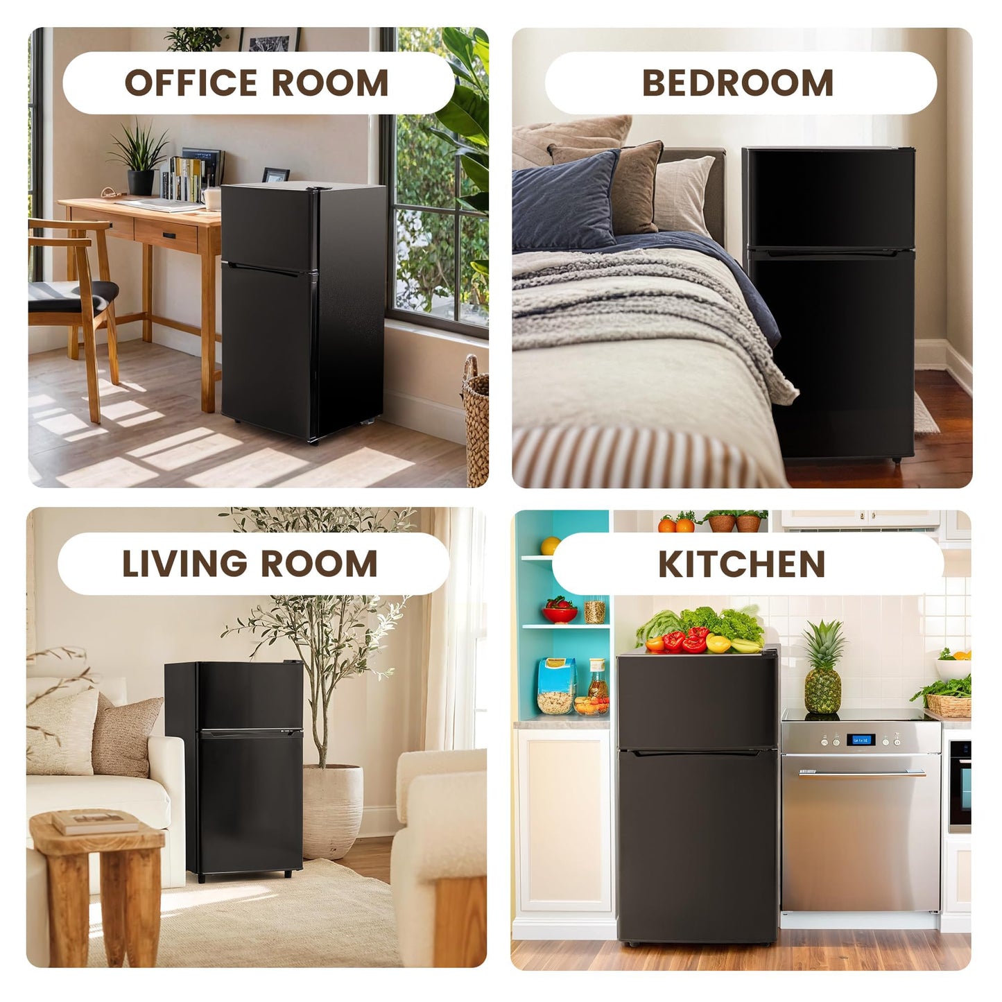 Manastin 3.55 Cu.Ft Mini Fridge with Freezer, Small Refrigerator with 2 Doors for Kitchen, Dorm, Office and Bedroom, Mini Refrigerator with Adjustable Shelves (Black)