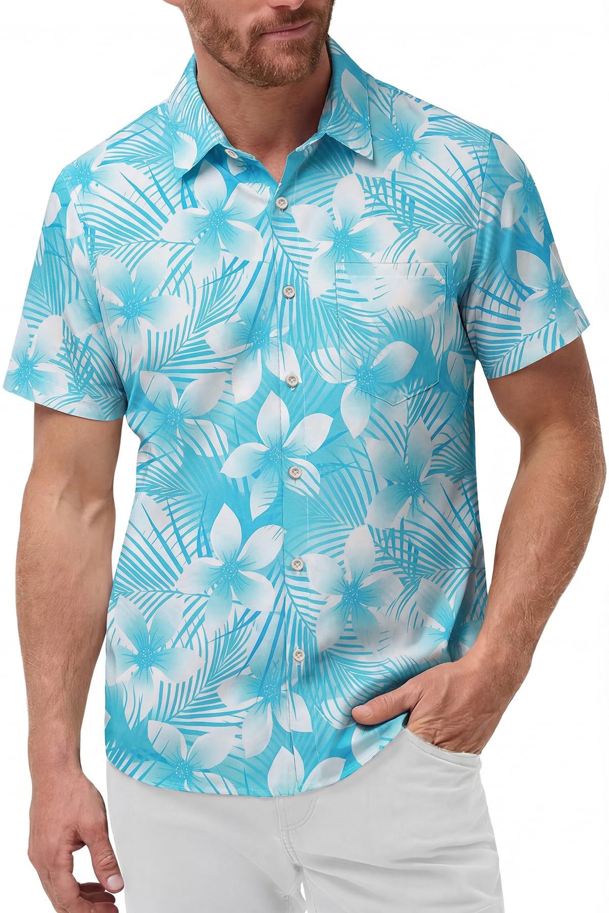 KYKU Mens Hawaiian Shirts Short Sleeve Button Down Summer Vacation Beach Shirts, Pleated Back, with Pocket