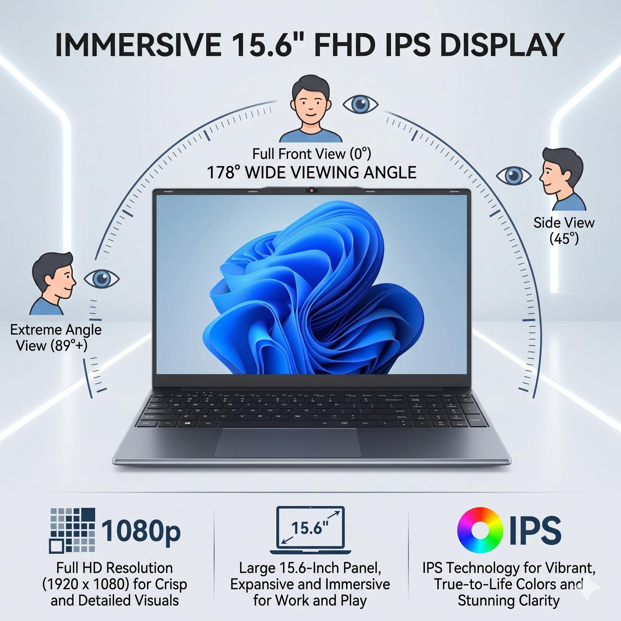 OTVOC Laptop Computer 15.6 inch, Compatible with Windows 11, Core Processor, 4GB RAM, 128GB SSD, Up to 2TB, 15.6" FHD IPS 1920x1080, for Students, Business