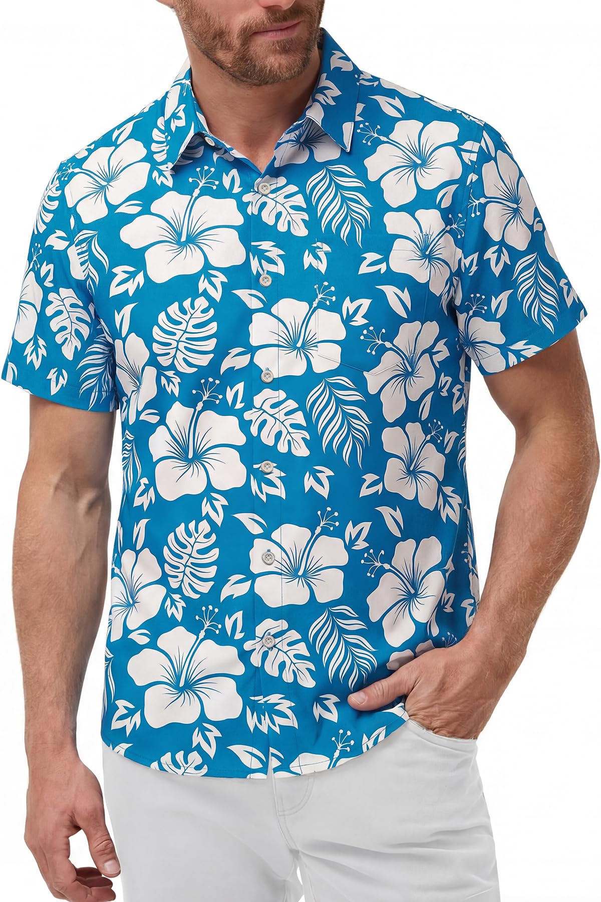 KYKU Mens Hawaiian Shirts Short Sleeve Button Down Summer Vacation Beach Shirts, Pleated Back, with Pocket
