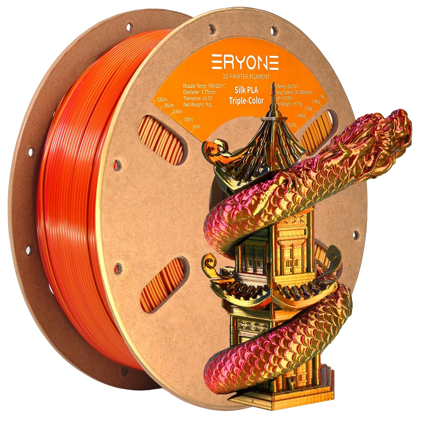 ERYONE Silk Color PLA Filament 3D Printer 1.75mm +/- 0.03mm, Filament PLA Cardboard Spool