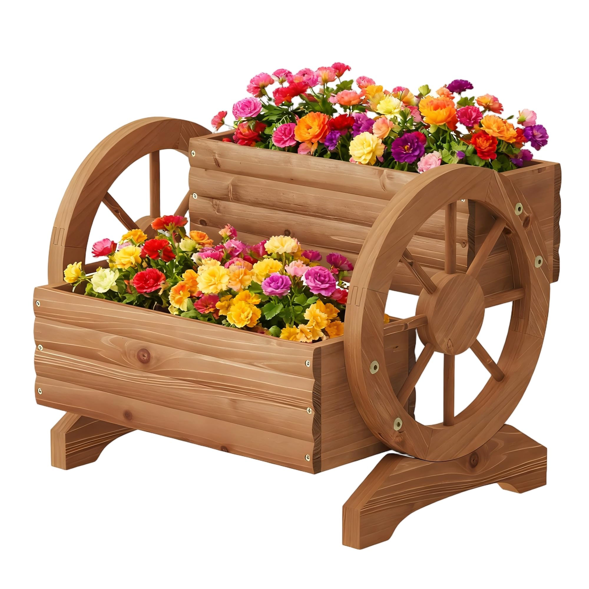 Wooden Wagon Planter Outdoor Flower Cart with Wheels Garden Planter, Decor Planter for Patio Balcony Decoration Succulent Flower Pot for Indoor Backyard Balcon Yard Decor planters