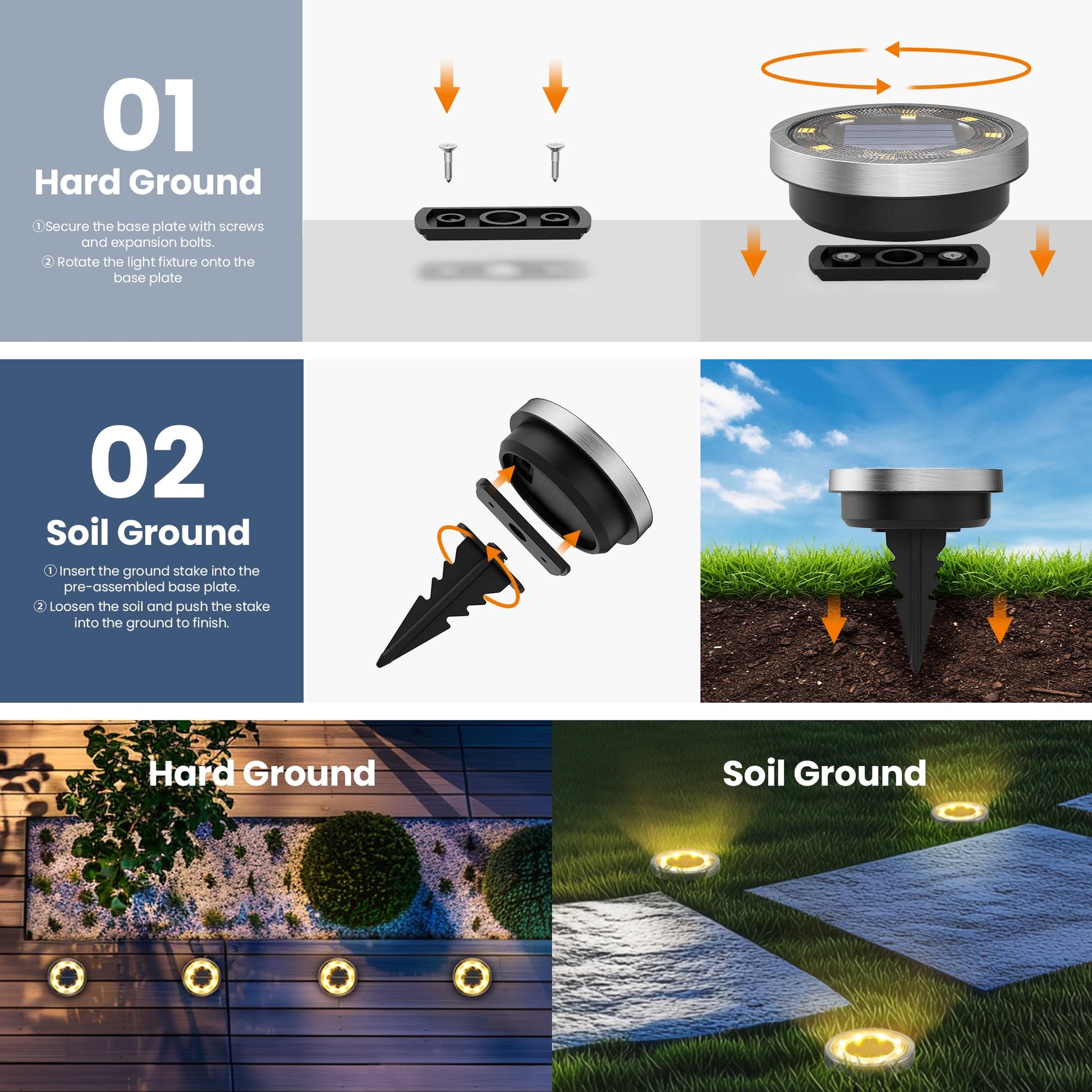 SOLPEX Solar Ground Lights Outdoor Waterproof, Solar Powered Pathway Lights, Landscape Lighting for Garden Walkway Driveway Backyard