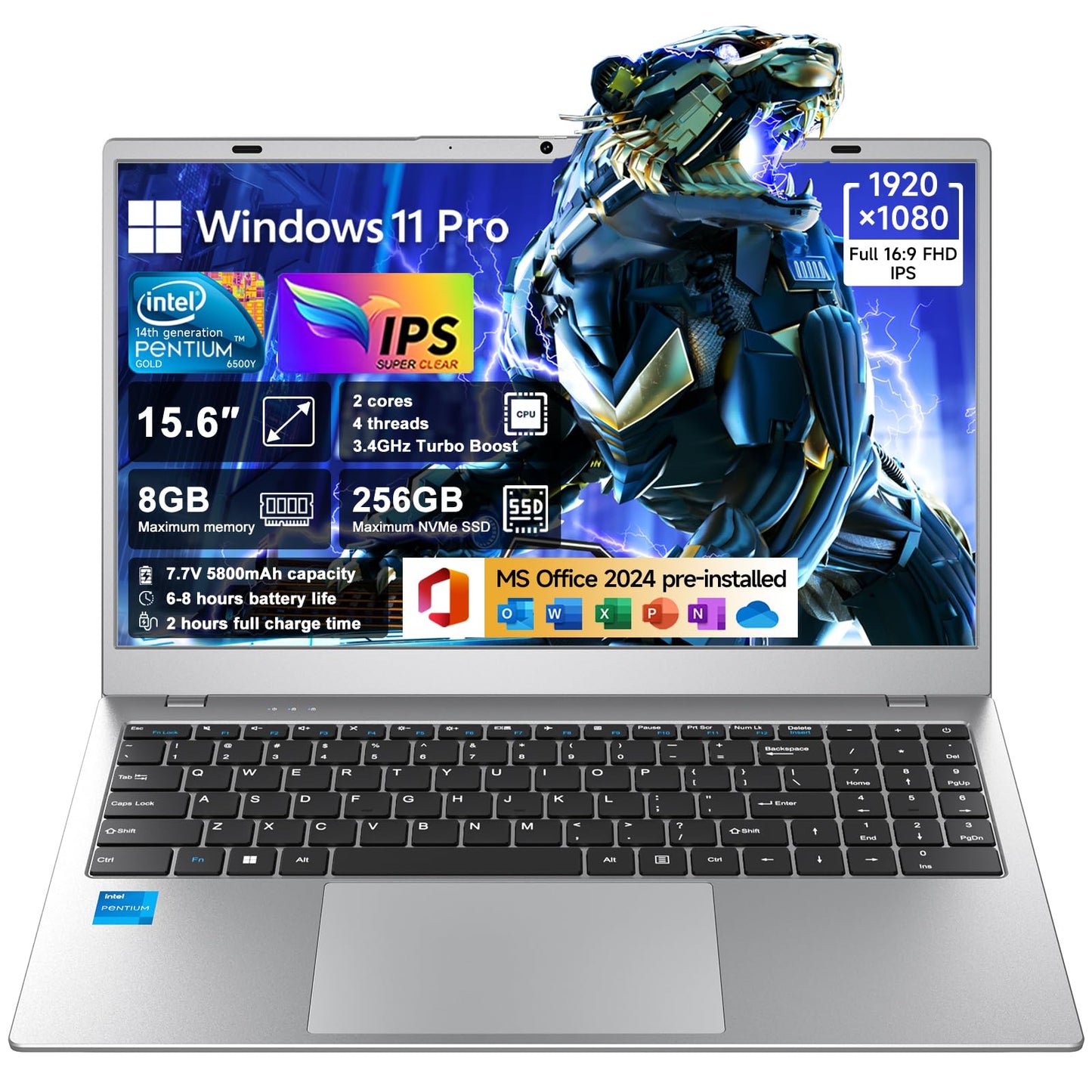 HPUMLSE Windows11 Por Intel Laptop,15.6″ Notebook PC,Privacy Camera Cover/Intel Pentium 6500Y/FHD1080/Type-C/7.7V 5800mAh/HDMI/for Student and Busines