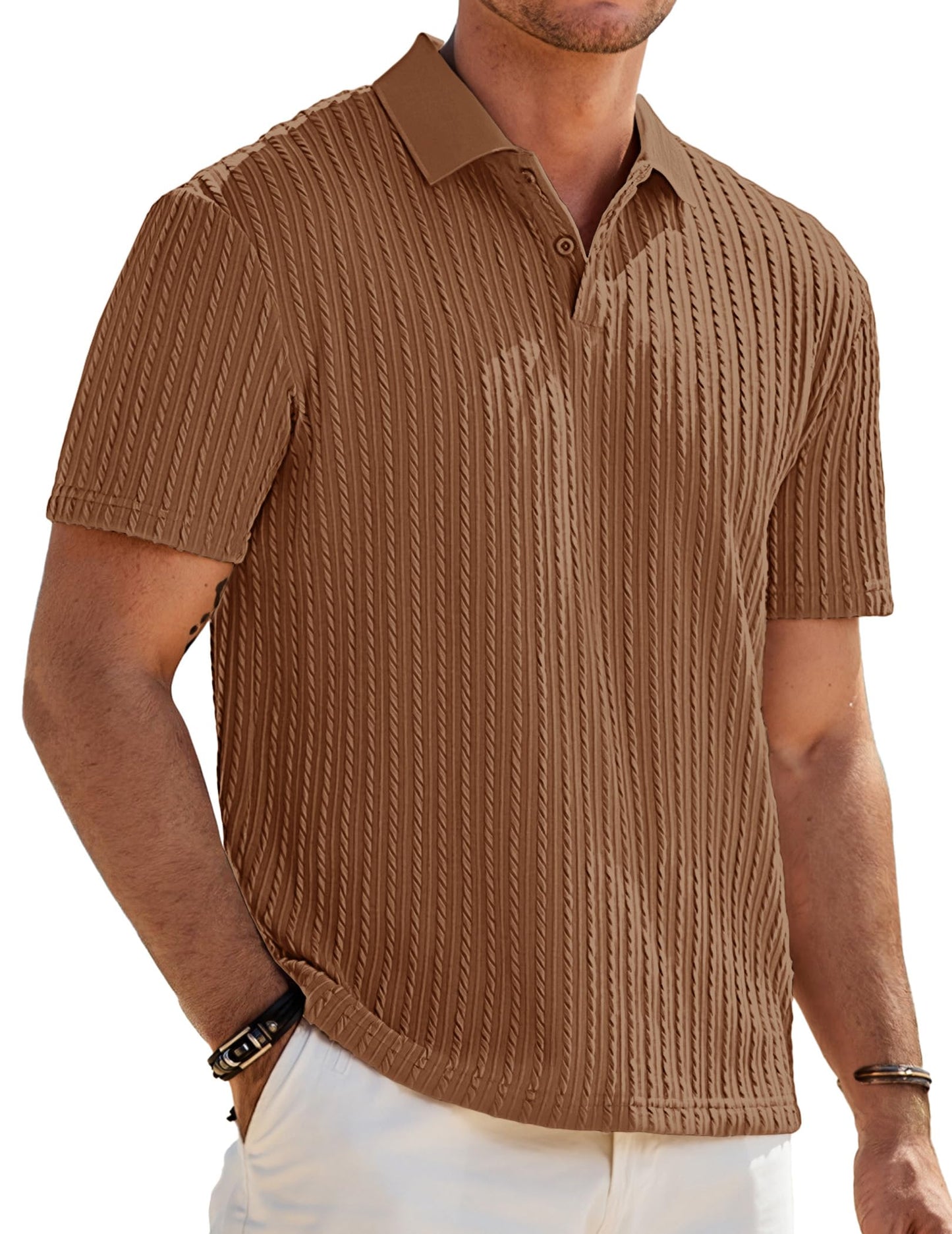 JMIERR Mens Casual Polo Shirt Summer Short Sleeve Vacation Button Beach Knit Stretchy Golf Shirts