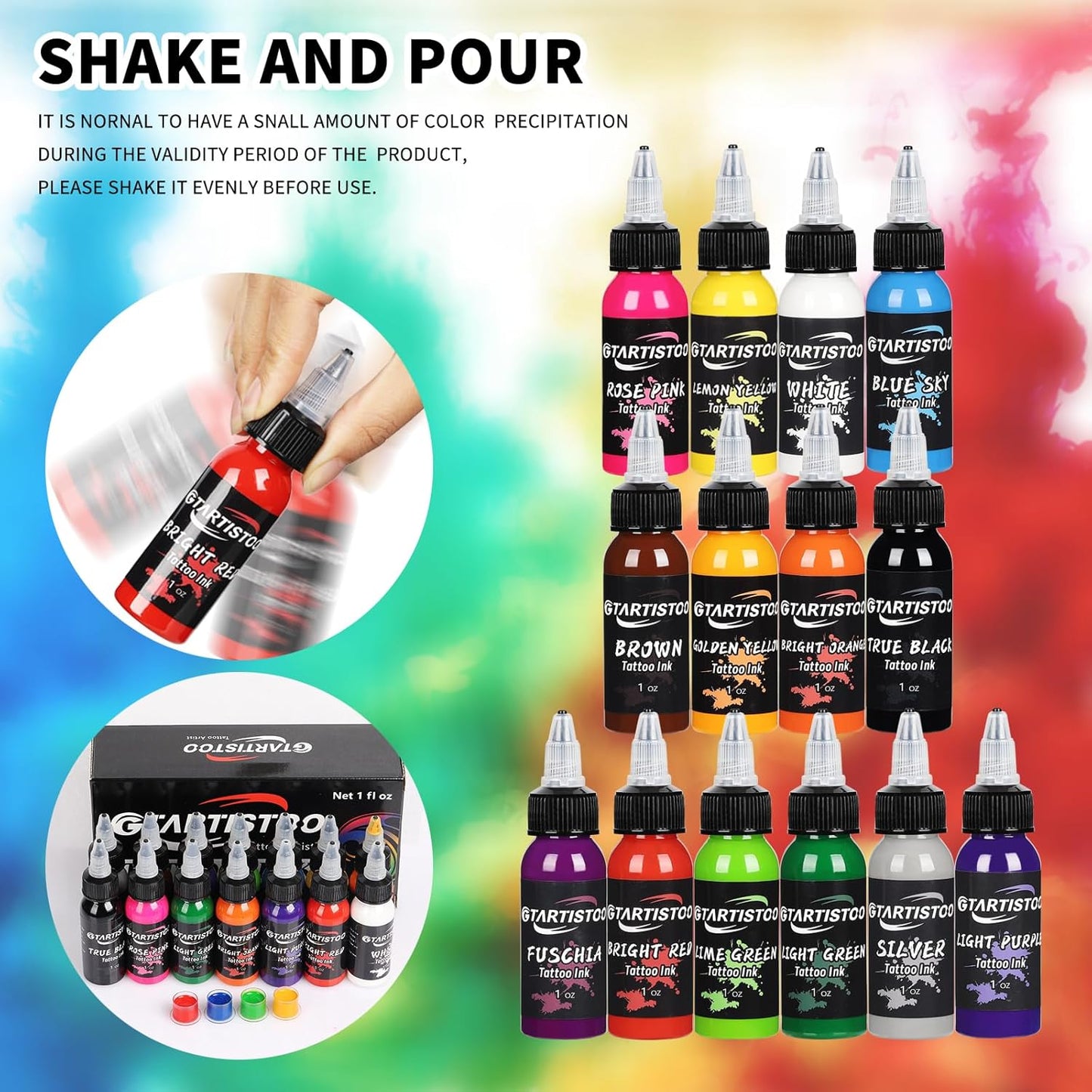 GTARTISTOO Professional Tattoo Ink Set 14 Colors 30ml Vegan Pigment