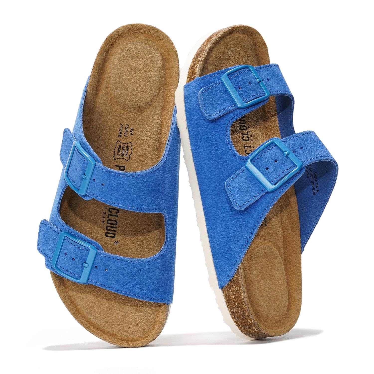 Project Cloud 100% Genuine Leather Flat Sandals For Women 2026 Cork Footbed Womens Sandals with Memory Foam and arch support Vacation Essentials Slides for Women Footwear (Venita)