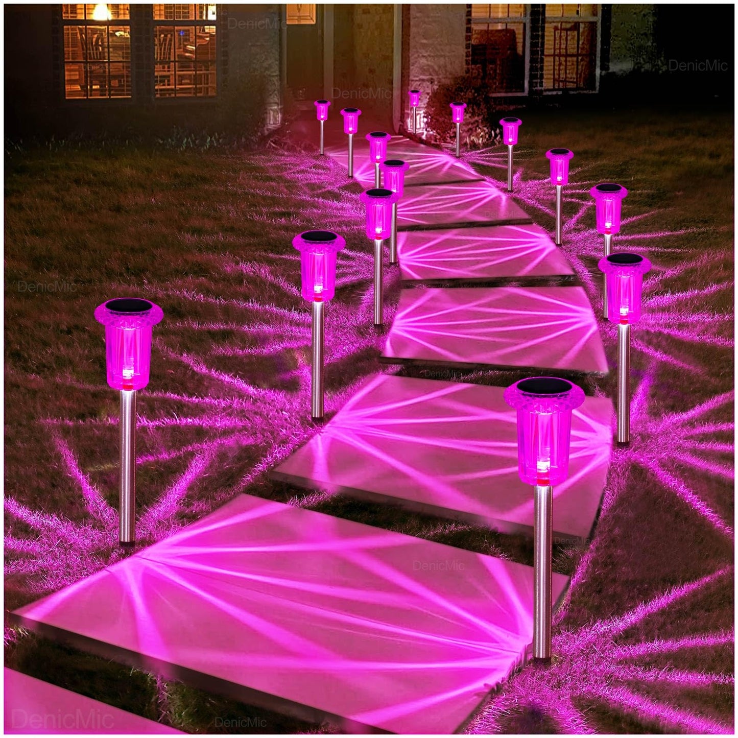 DenicMic Solar Lights Outdoor Pathway Lights LED Waterproof Acrylic Lamp Head Stainless Steel Stake for Yard Garden Landscape Path Walkway Driveway Patio Lawn