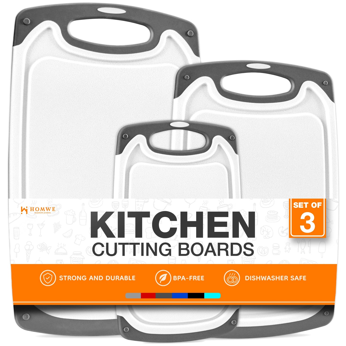 Cutting Boards for Kitchen - BPA-Free Chopping Board - Different Sizes & Non Slip Handles - Reversible, Large Cutting Board Set - Unique Gifts for Cooks Who Have Everything - 3-Pack