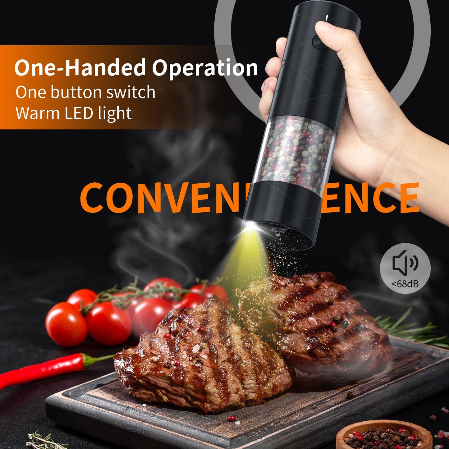 Electric Salt and Pepper Shakers Set Rechargeable with LED Light, Adjustable Coarseness Lidaop Large Capacity Automatic Salt Pepper Mill Grinder for Kitchen, Restaurant, Outdoor