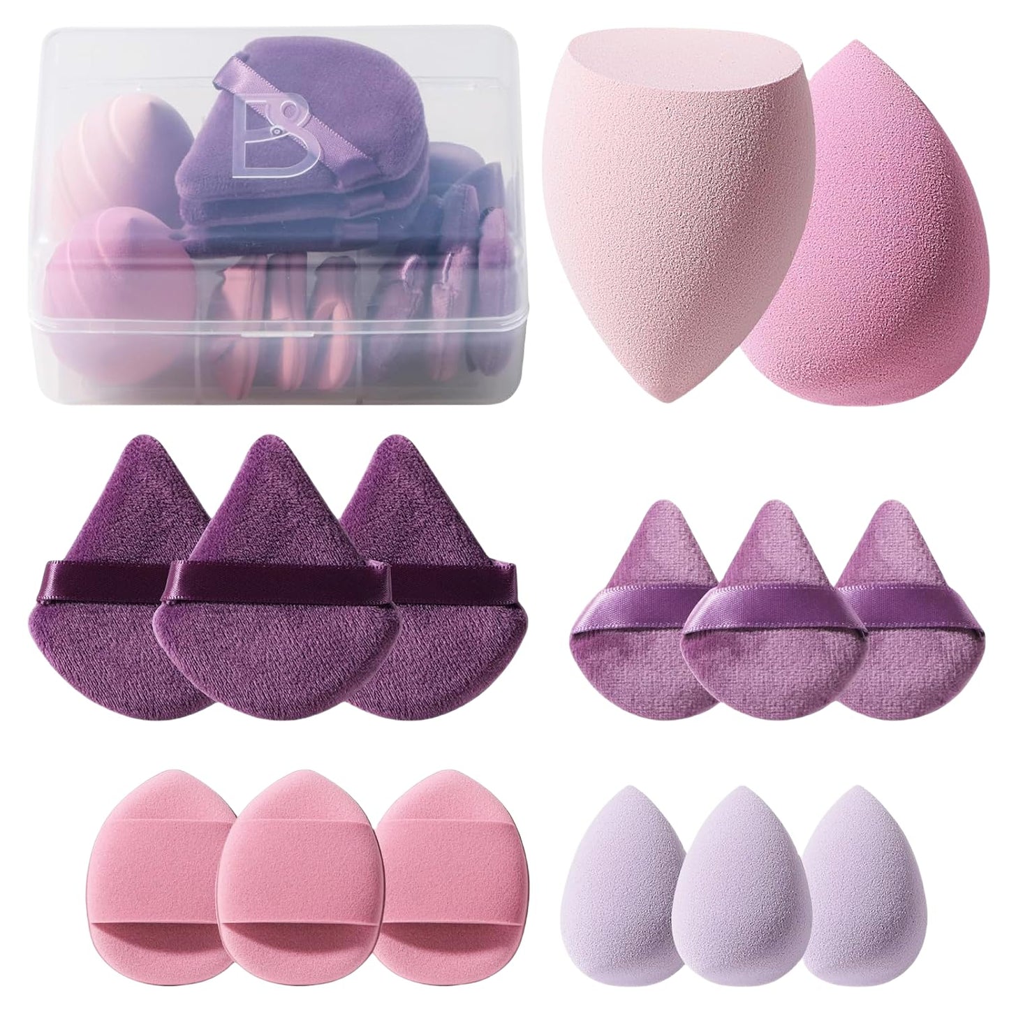 Makeup Sponge Set BS-MALLTriangle Puff 14 Pcs for Liquid, Cream, and Powder, Multi-colored Makeup Sponges and Mini Makeup Sponge