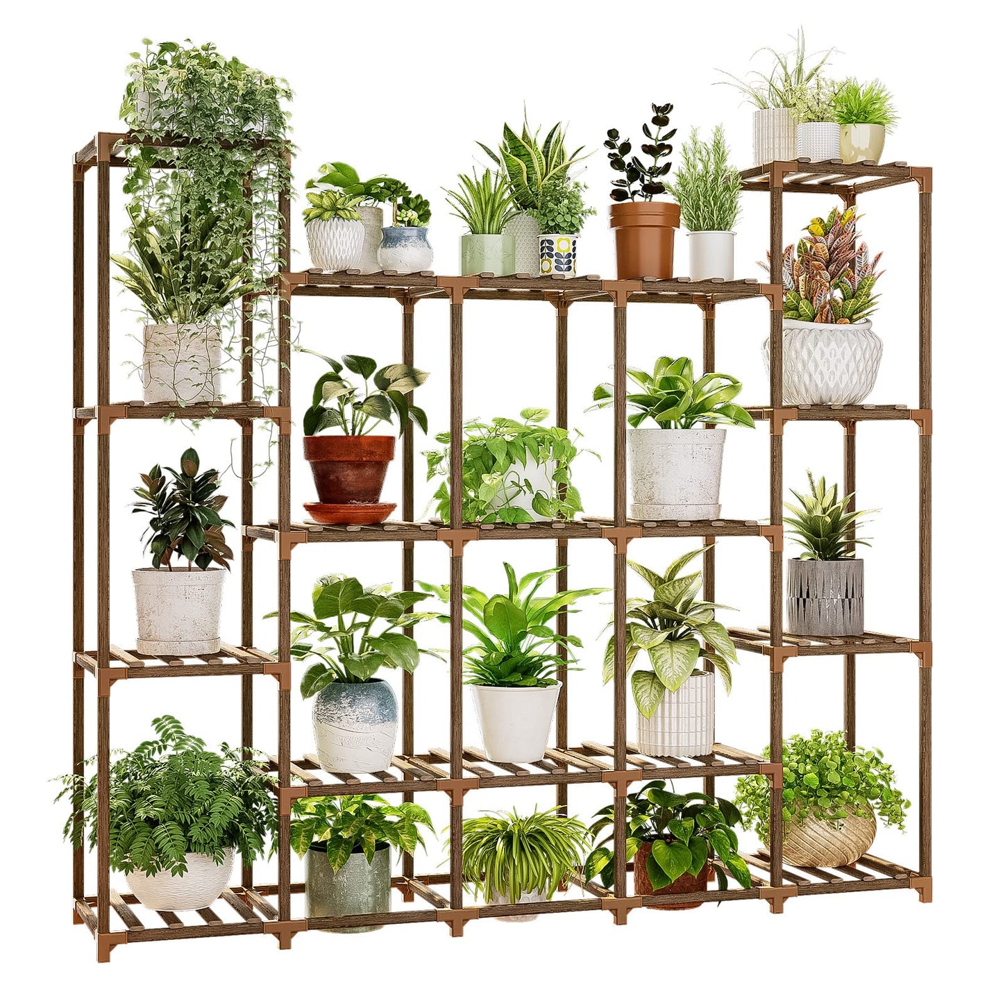 Bamworld Wood Plant Stand - Indoor/Outdoor Hanging Shelf for Multiple Plants, Tall Large Holder for Living Room, Patio, Balcony, Garden 02Futi