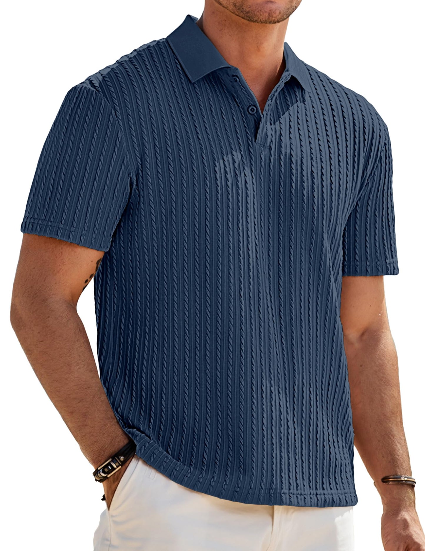 JMIERR Mens Casual Polo Shirt Summer Short Sleeve Vacation Button Beach Knit Stretchy Golf Shirts