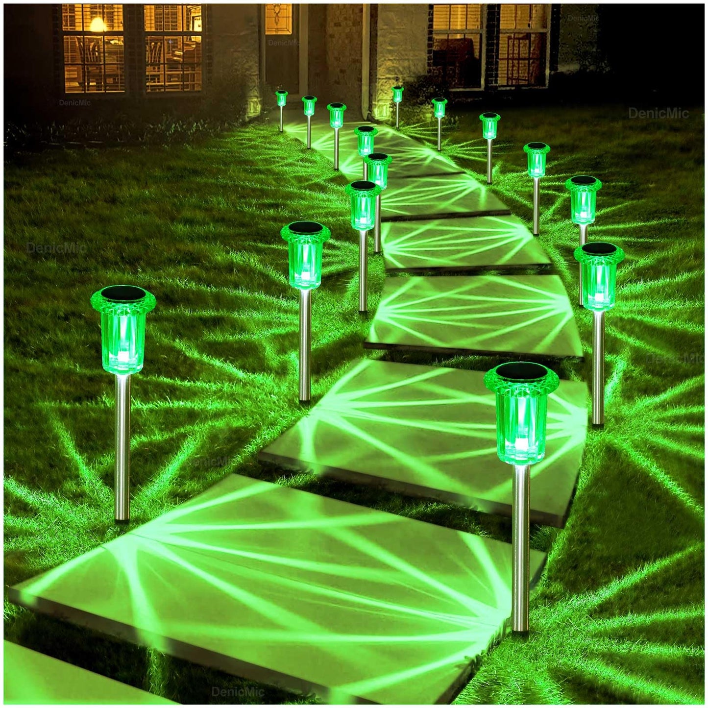 DenicMic Solar Lights Outdoor Pathway Lights LED Waterproof Acrylic Lamp Head Stainless Steel Stake for Yard Garden Landscape Path Walkway Driveway Patio Lawn