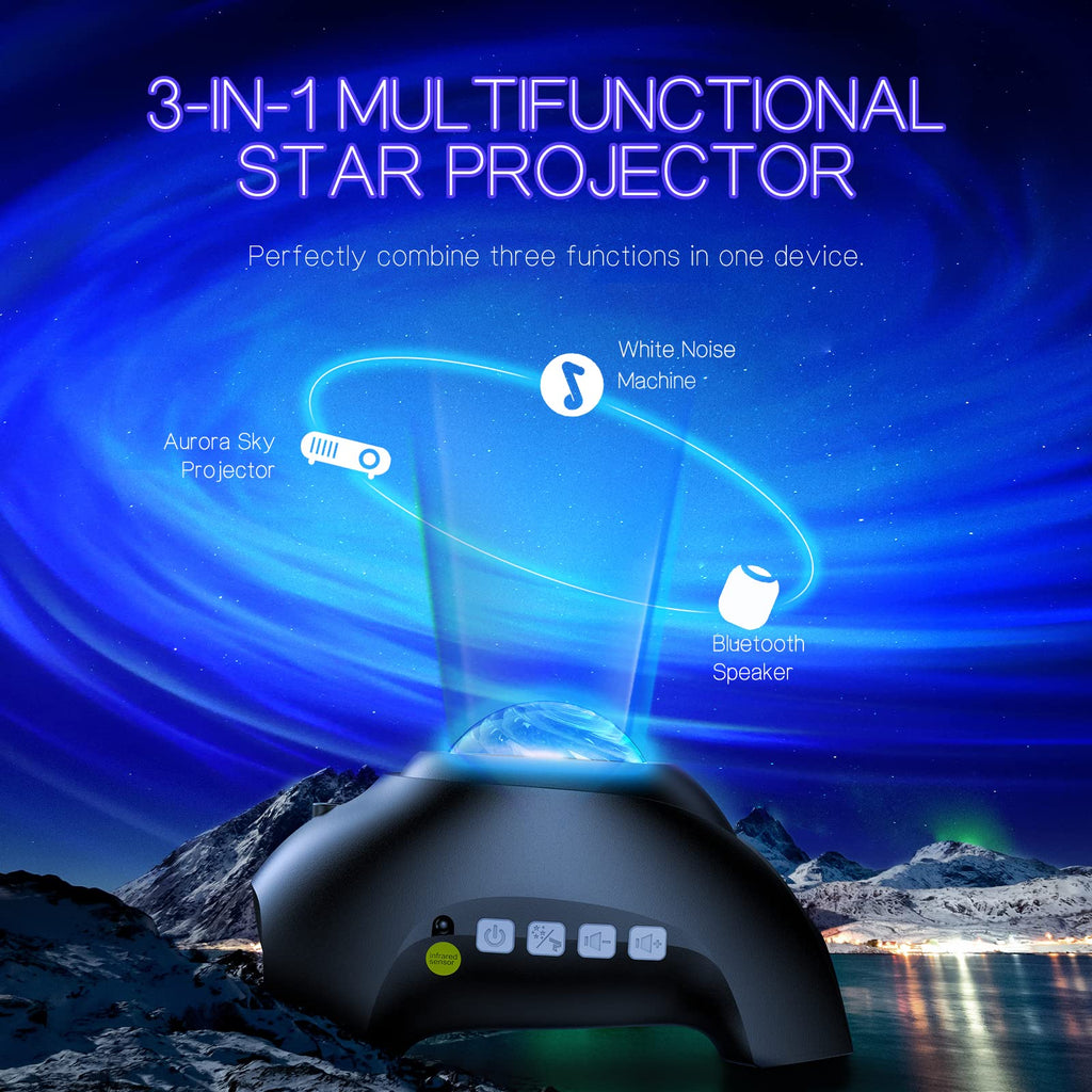 Northern Galaxy Light Aurora Projector with 33 Light Effects, Night Lights LED Star Projector for Bedroom Nebula Lamp, Remote Control, White Noises, Bluetooth Speaker for Parties