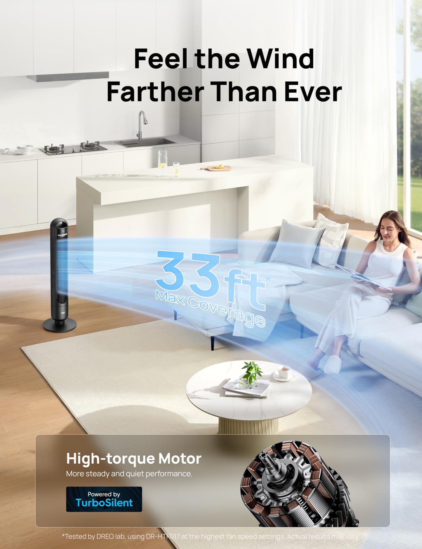 DREO Tower Fan for Bedroom, 90° Oscillating Standing Fans for Room with 4 Speeds, 3 Modes, 28dB Quiet for Sleep, 25ft/s Velocity, 8H Timer, Remote, Living Room, Office, Home, TF117