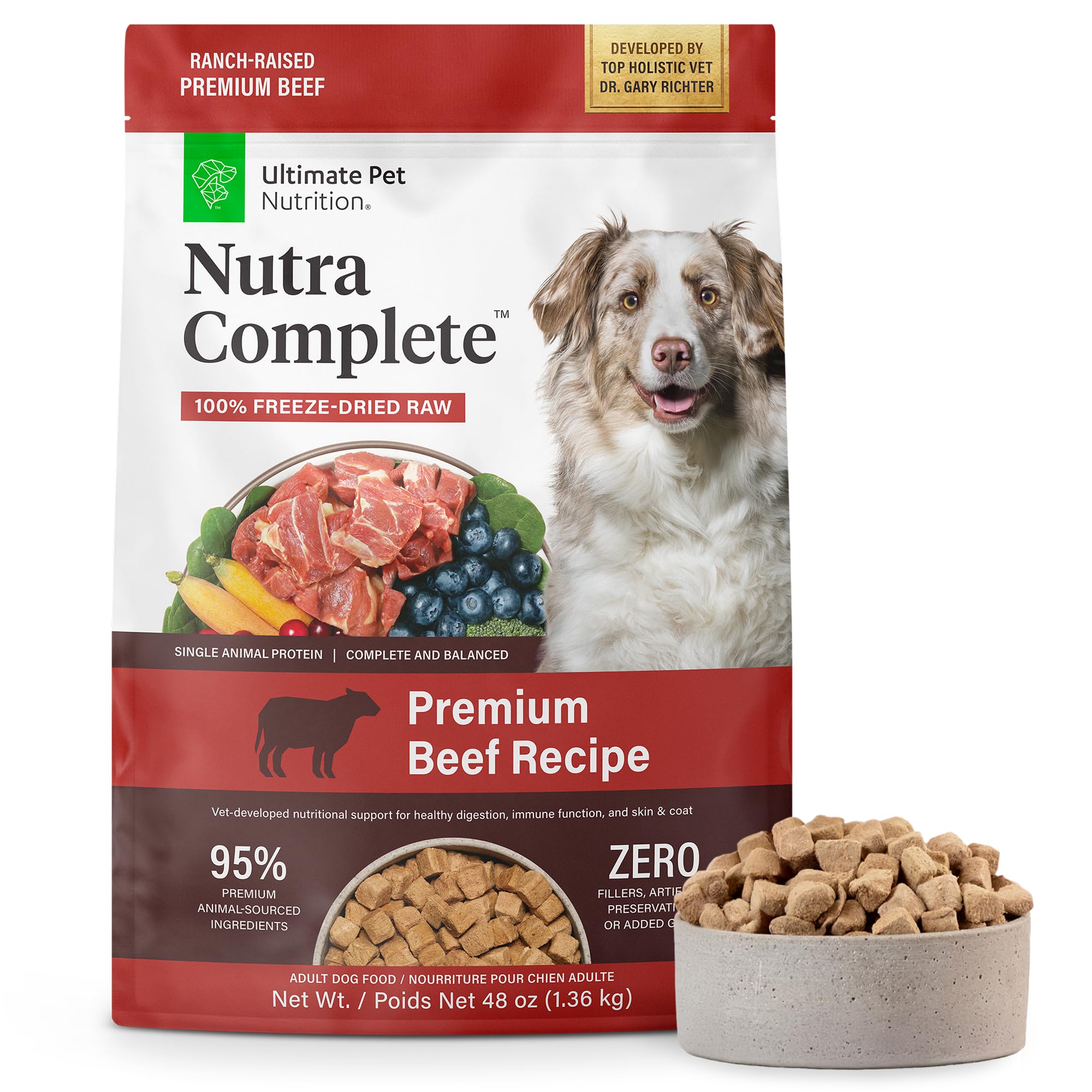ULTIMATE PET NUTRITION Nutra Complete, 100% Freeze Dried Veterinarian Formulated Raw Dog Food with Antioxidants Prebiotics and Amino Acids,