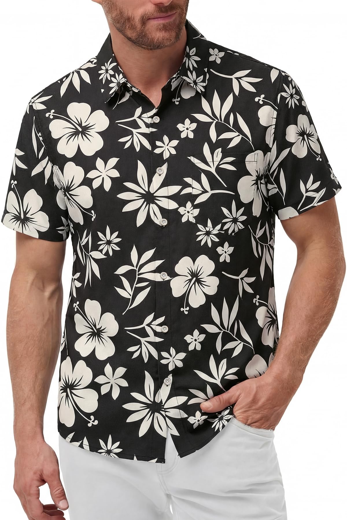 KYKU Mens Hawaiian Shirts Short Sleeve Button Down Summer Vacation Beach Shirts, Pleated Back, with Pocket