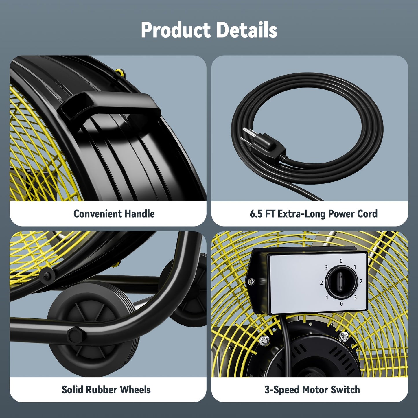 Tehanld High Velocity Industrial Drum Fan, 3-Speed Heavy Duty Metal Floor Fan with 360° Tilt for Garage, Workshop, Factory & Basement