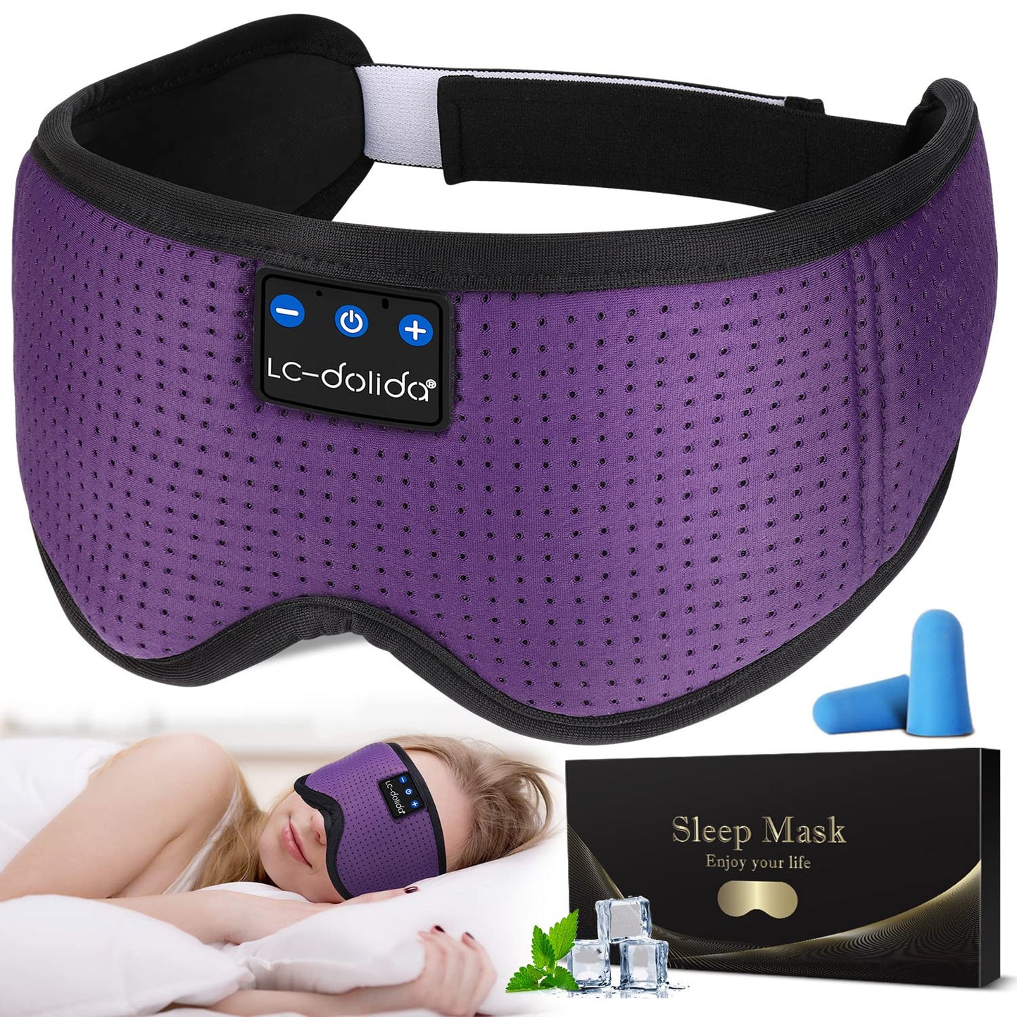 LC-dolida Sleep Headphones, 3D Sleep Mask Bluetooth Wireless Music Eye Mask, Sleeping Headphones for Side Sleepers
