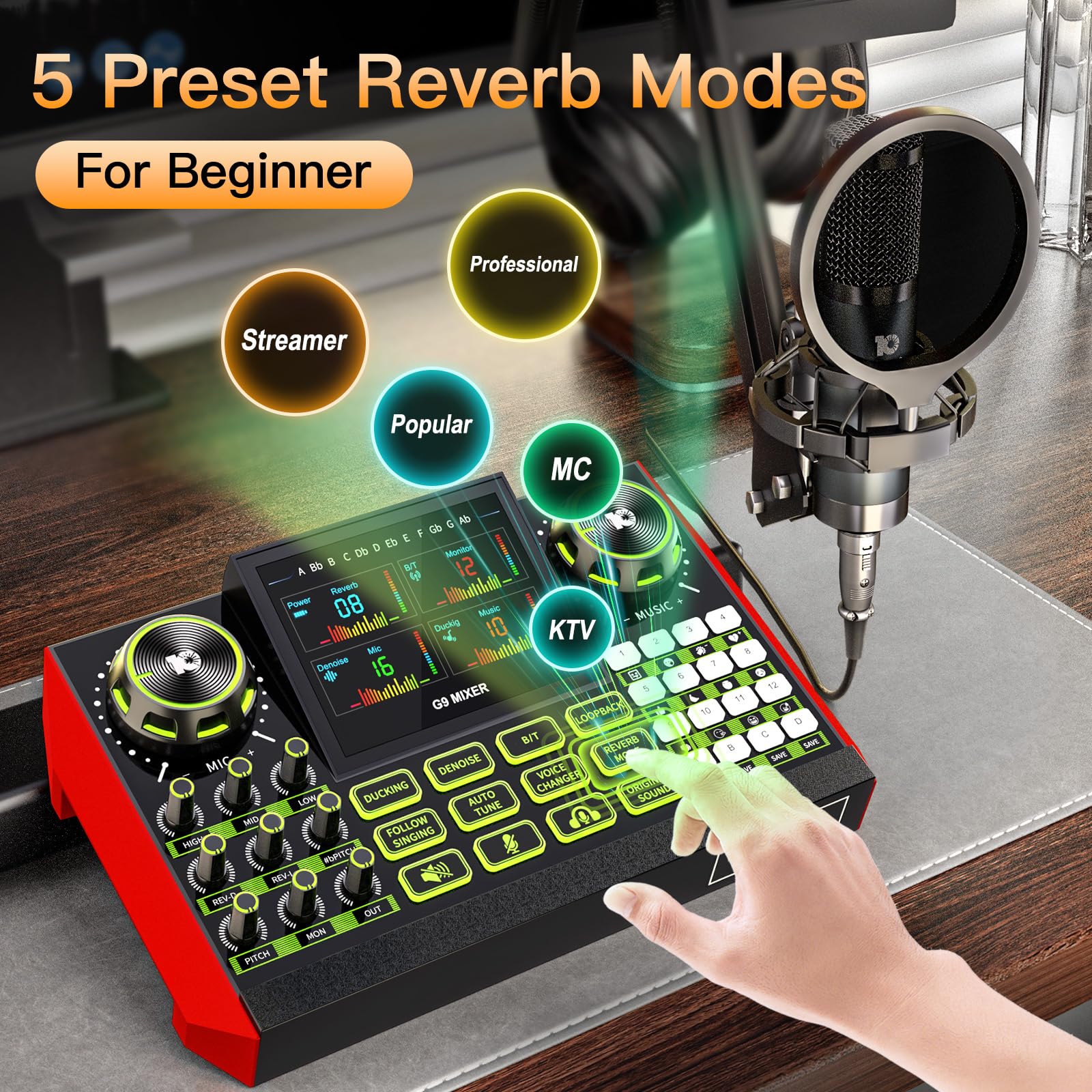 G9 Podcast Equipment Bundle,Audio Mixer Sound Board Live Sound Card,Podcast Microphone Bundle with 3.5mm Condenser Mic for PC & Phone,Podcasting,Live Streaming,Singing,Gaming,Voice Changer,Dj Set