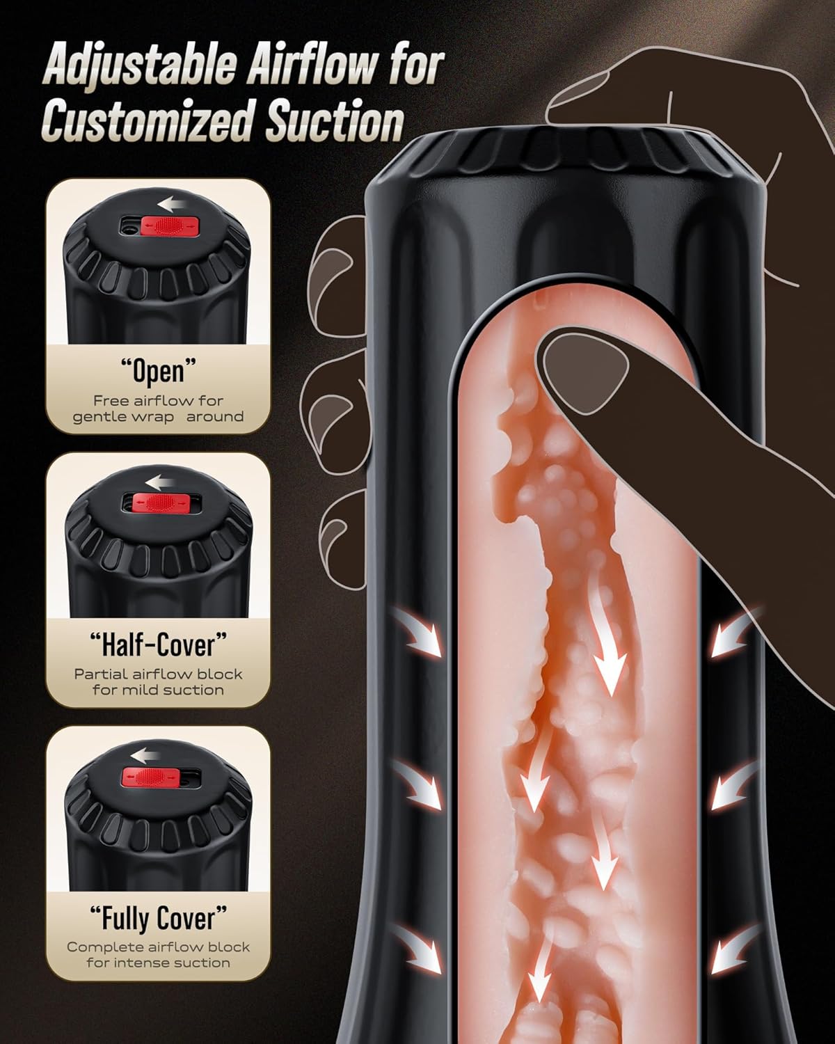 EINSEO Male Masturbator with Dual Sleeves - 7.5in Pocket Pussy & Mouth Textured Soft Fleshy TPE Channel Sex Toys for Men, Adjustable Suction Male Manual Stroker, Penis Training Enema Toy, Sex Machine