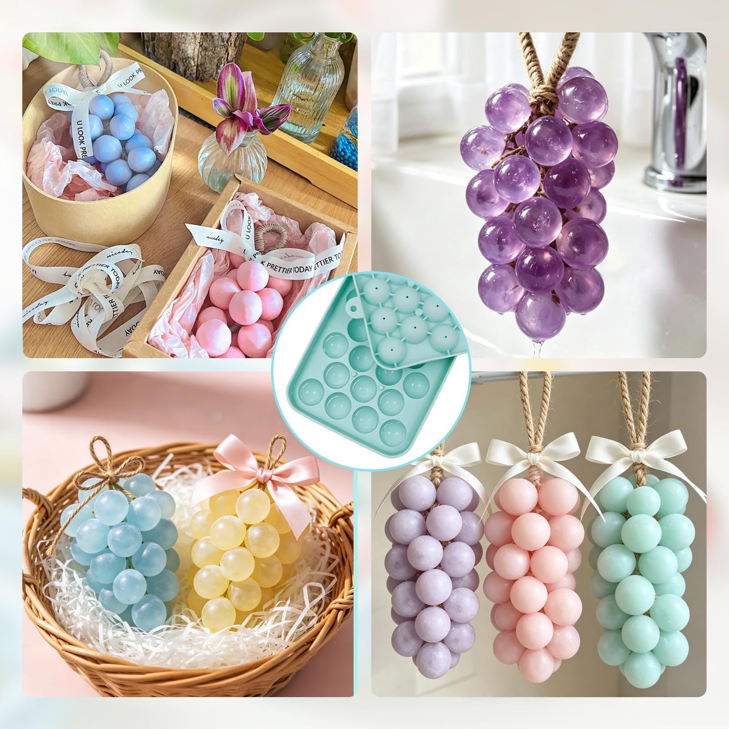 Silicone Soap Mold with Hemp Cord, DIY Grape Soap Making Kit for Beginners Grape Silicone Mold Exquisite Handmade Grape Soap Mold for Gift & Home Decor (Without Soap)
