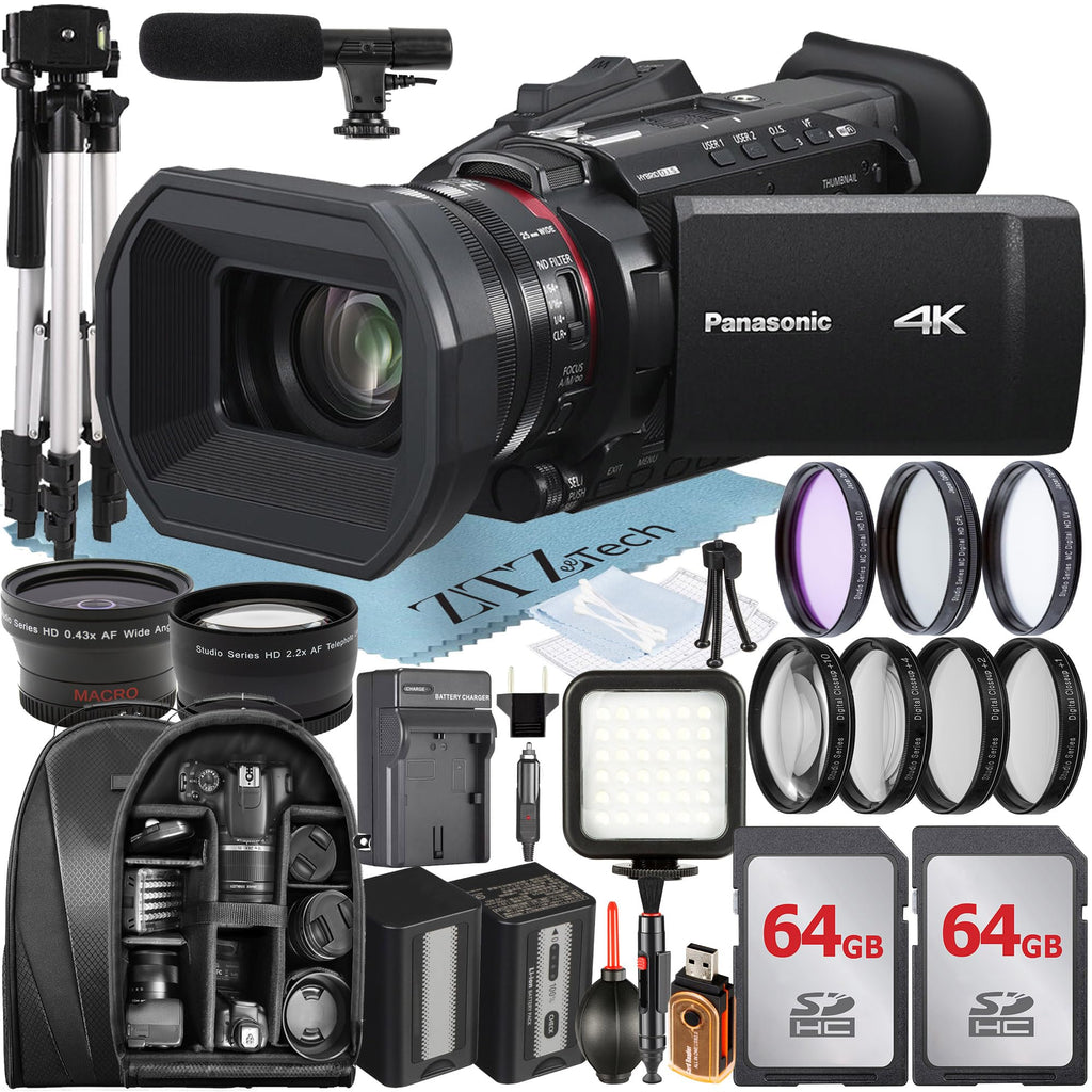 ZeeTech Panasonic HC-X1600 Camcorder with 2 Pack 64GB Memory Card + Backpack + LED Flash + Widgeangle Accessory Bundle
