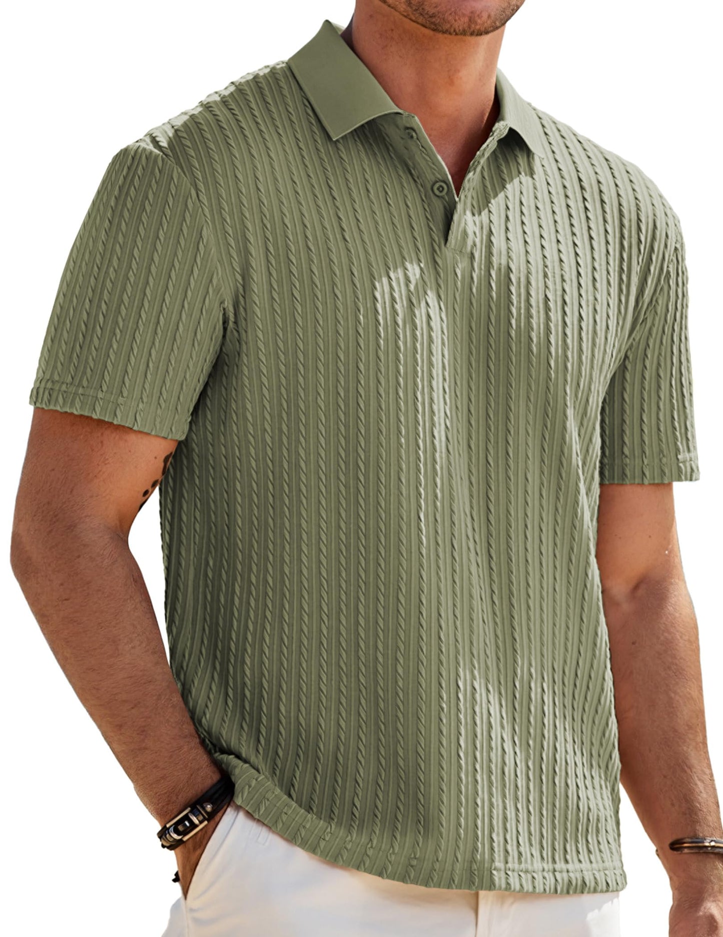 JMIERR Mens Casual Polo Shirt Summer Short Sleeve Vacation Button Beach Knit Stretchy Golf Shirts