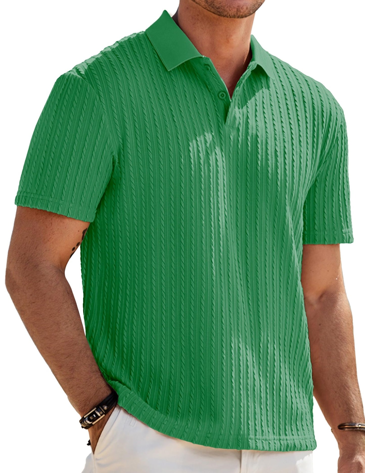 JMIERR Mens Casual Polo Shirt Summer Short Sleeve Vacation Button Beach Knit Stretchy Golf Shirts