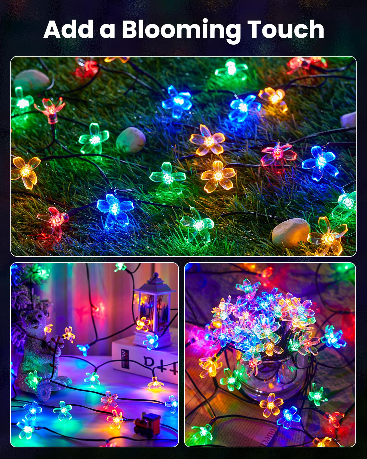 Brightown 60 LED Flower Solar String Lights Outdoor Waterproof Fairy Lights for Garden Yard Fence Patio Party Christmas Tree Wedding