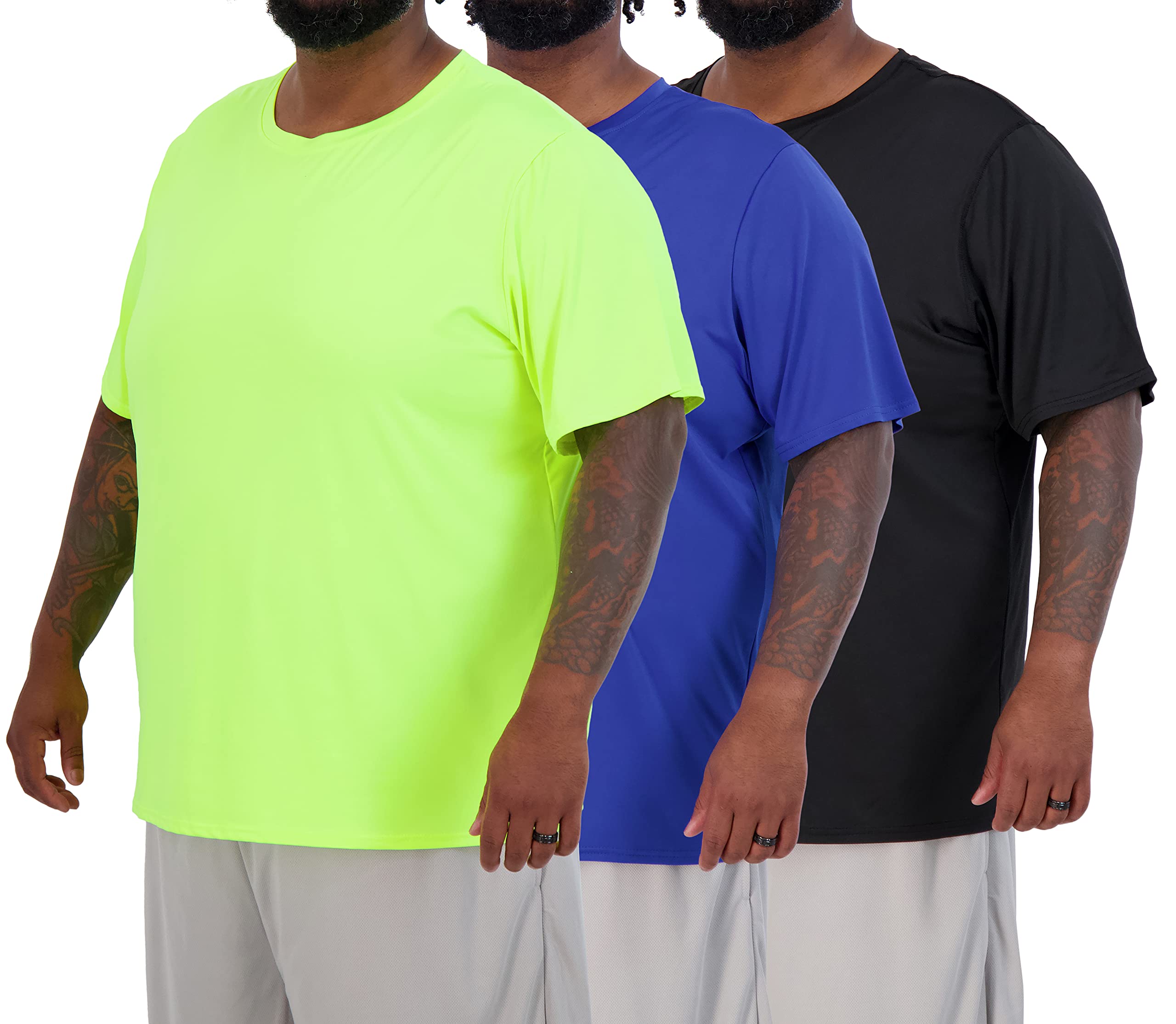 Real Essentials 3 Pack: Men’s Big & Tall Short Sleeve Dry Fit Crew Neck T-Shirt - Gym Workout Athletic Running Tee (3XT-5XT)