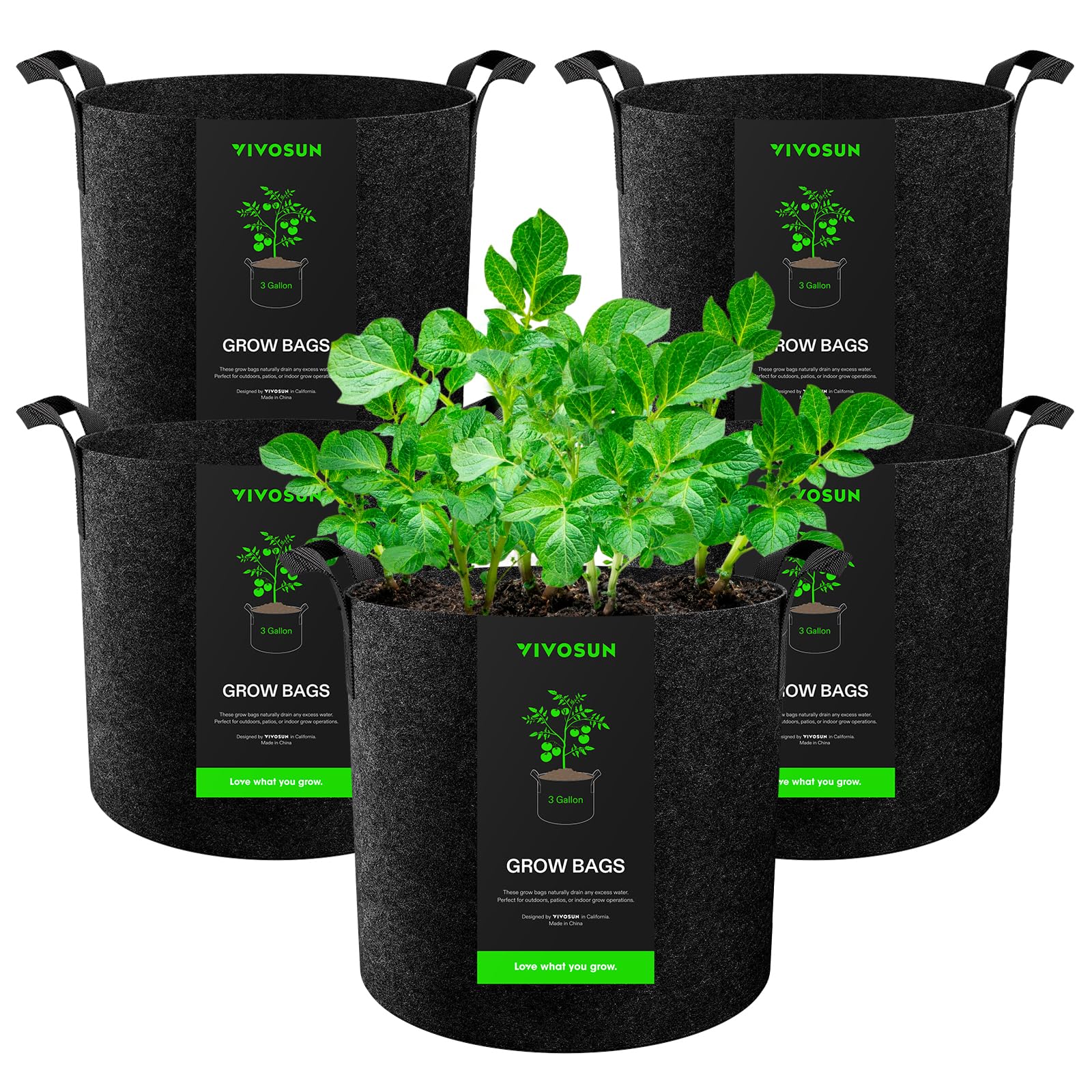 VIVOSUN 5-Pack Grow Bags Heavy Duty Thickened Nonwoven Fabric Pots with Handles
