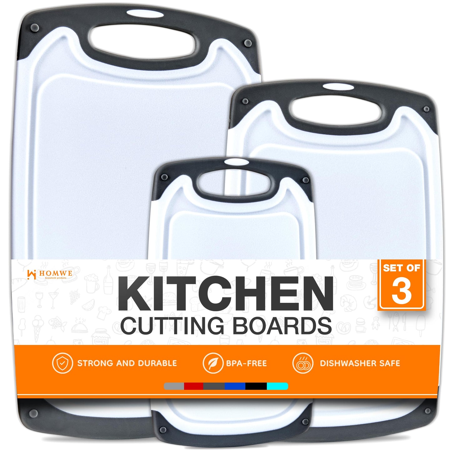 Cutting Boards for Kitchen - BPA-Free Chopping Board - Different Sizes & Non Slip Handles - Reversible, Large Cutting Board Set - Unique Gifts for Cooks Who Have Everything - 3-Pack