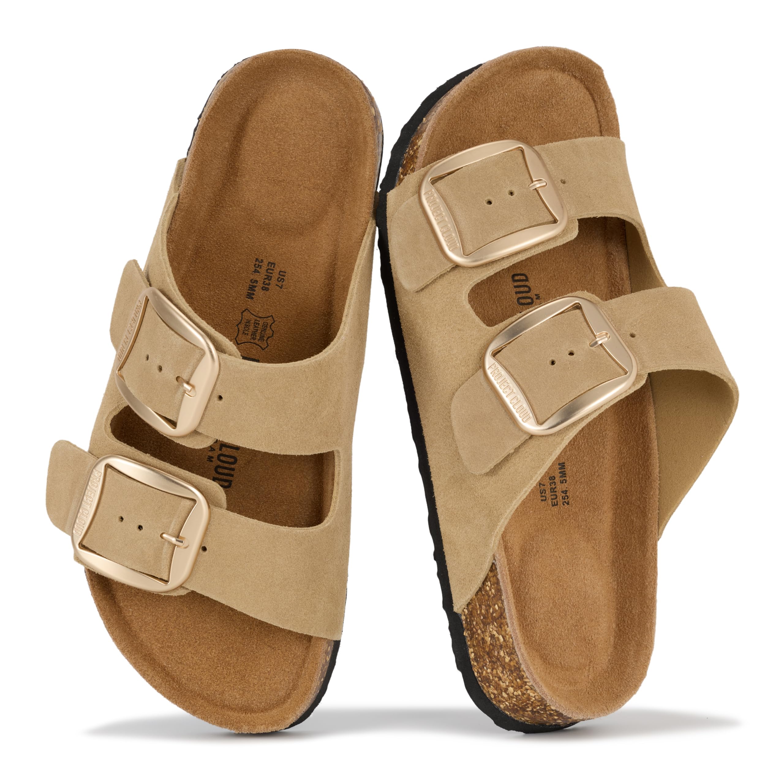 Project Cloud 100% Genuine Leather Flat Sandals for Women 2026 Comfortable Beach Essentials Womens Sandals Memory Foam Vacation Essentials Slides for Women Footwear (Santorini)