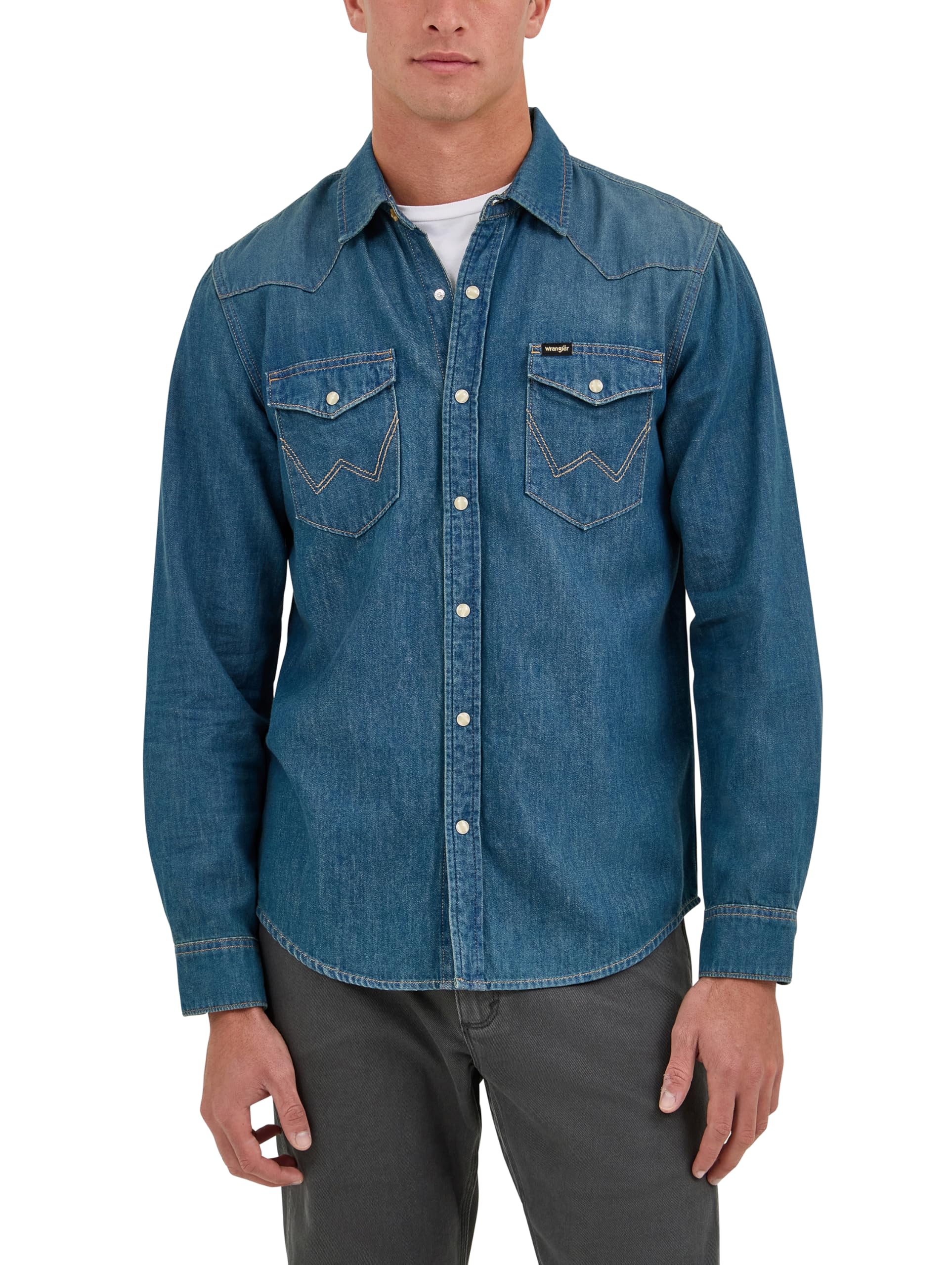 Wrangler Men's Iconic Denim Regular Fit Snap Shirt