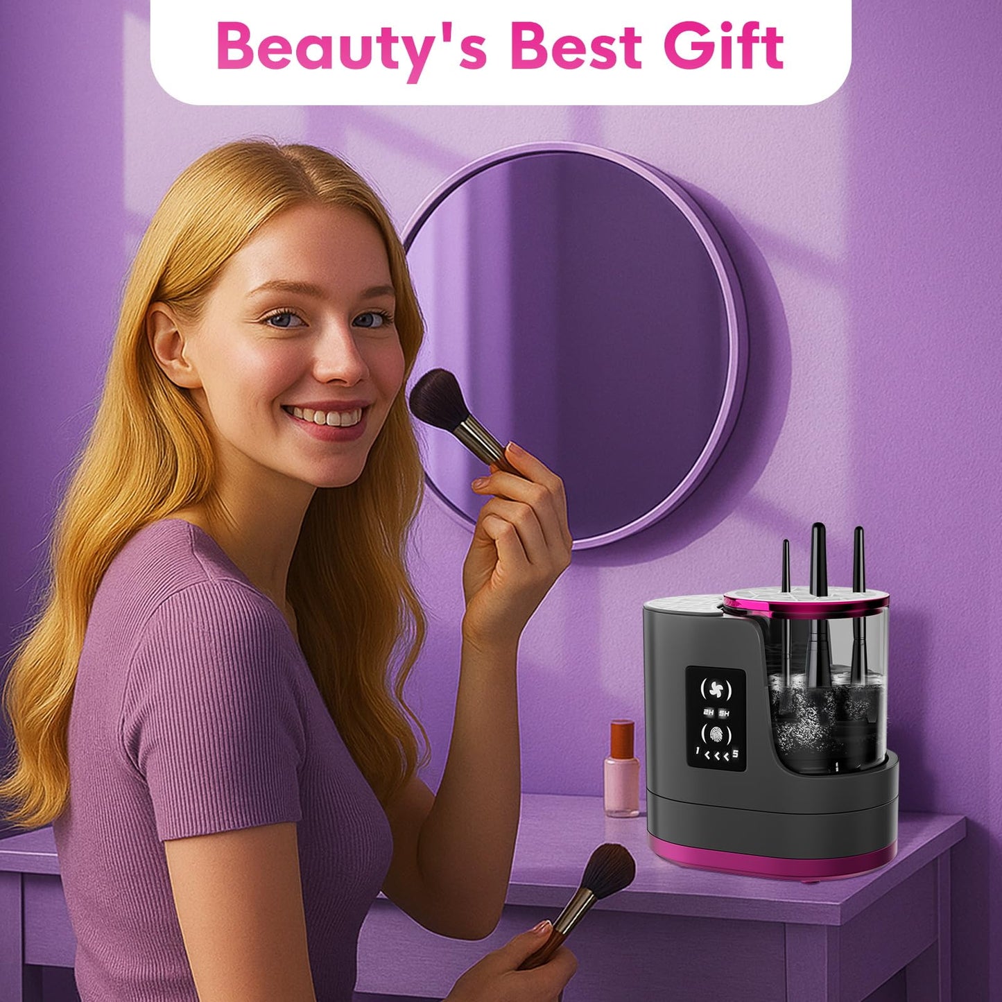 3 IN 1 Electric Makeup Brush Cleaner,Automatic Makeup Brush Cleaner with Makeup Brush Dryer,Portable USB Deep Cleaning for All Size Beauty Makeup Brush Set,Blush Brush,Sponges