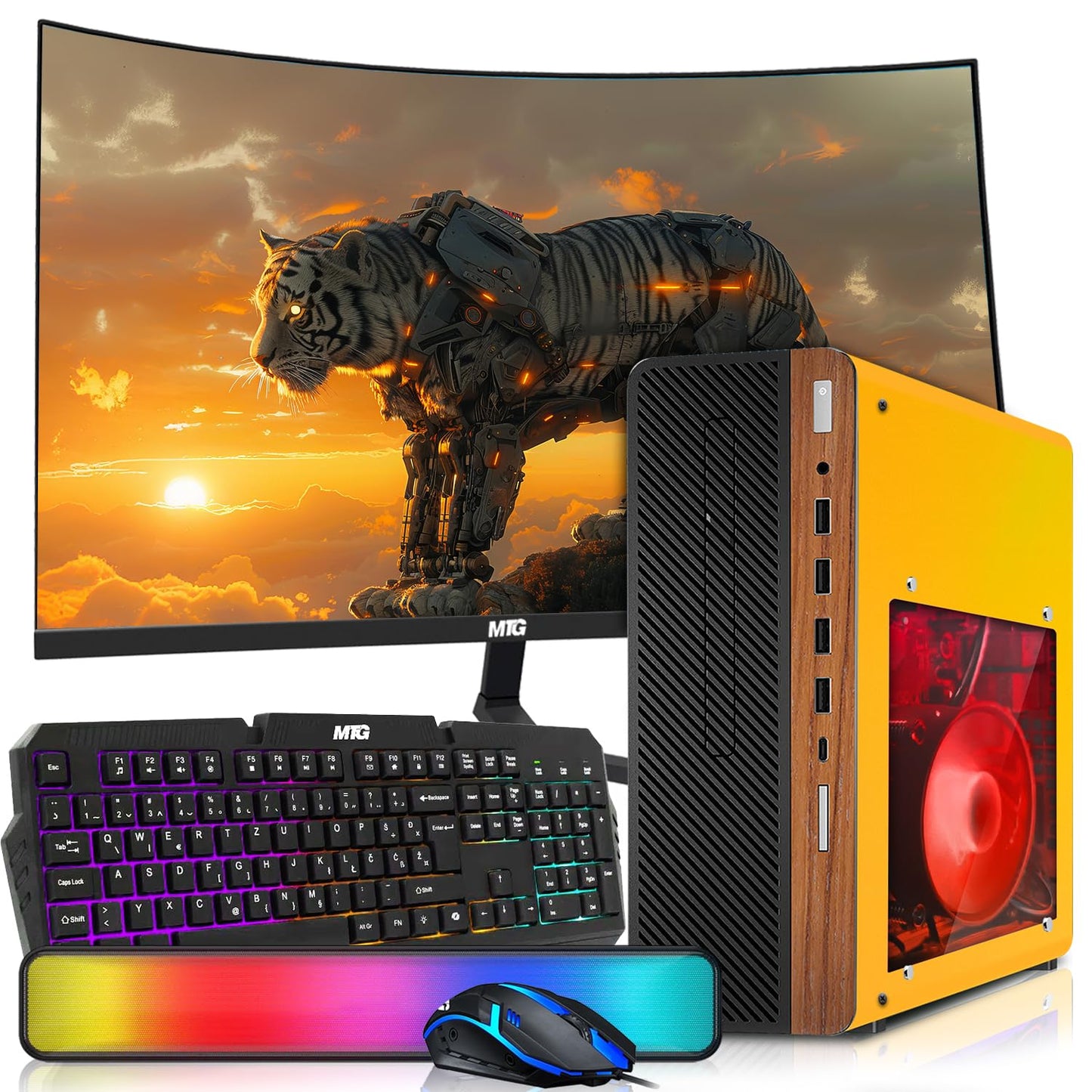 HP Half & Light Dark Desktop Computer PC Phoenix AMD A10-9700, 16GB RAM, 512GB SSD, 1TB SSD, RGB KBM with AI Copilot, WiFi, RGB Sounbar, Windows 11 (Renewed)