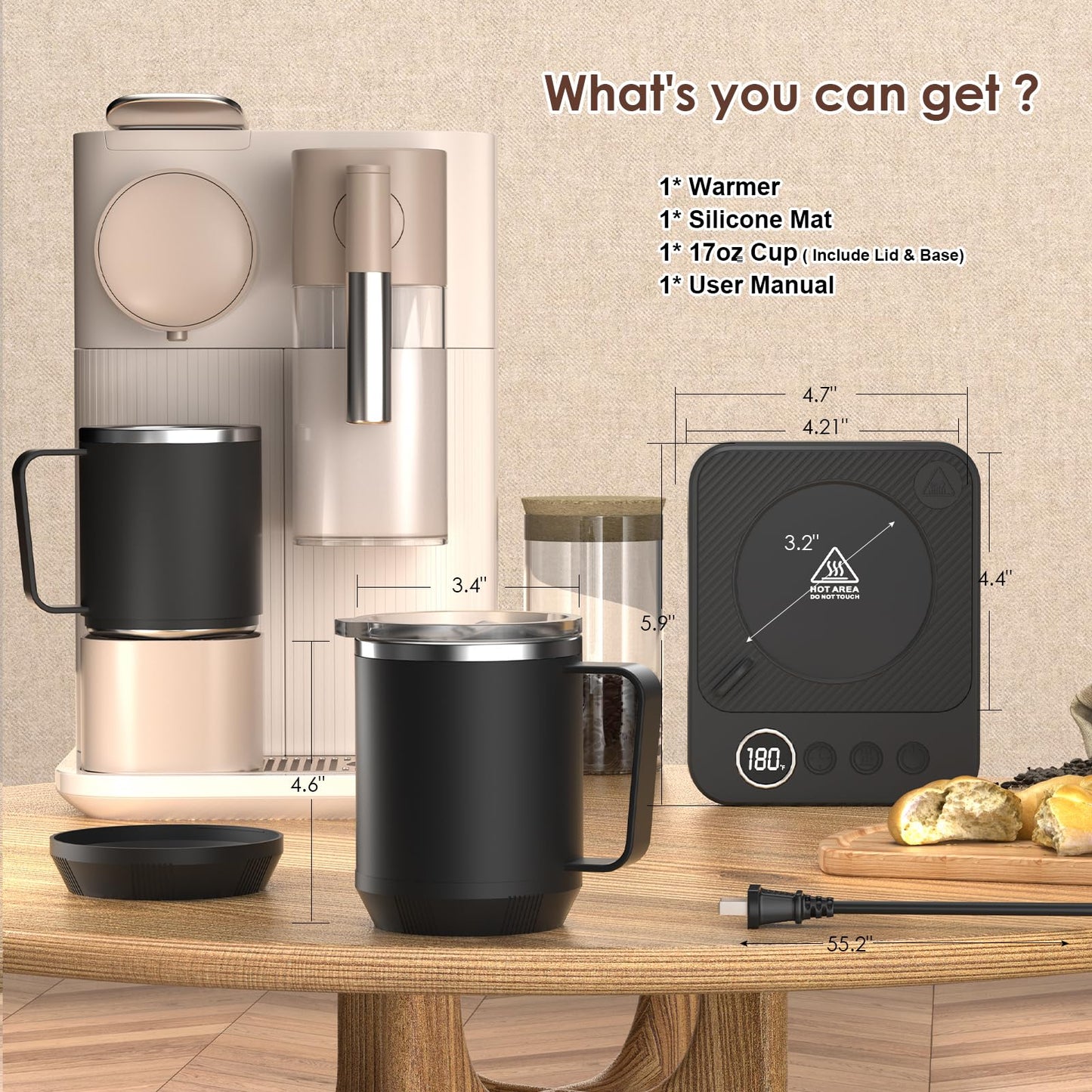 Felibeaco Coffee Mug Warmer & Mug Set for Desk, Smart Coffee Cup Warmer with 16oz Heated Mug, Coffee Heater with Auto Shut Off for Office/Home, Coffee Gifts for Men & Women, for mom