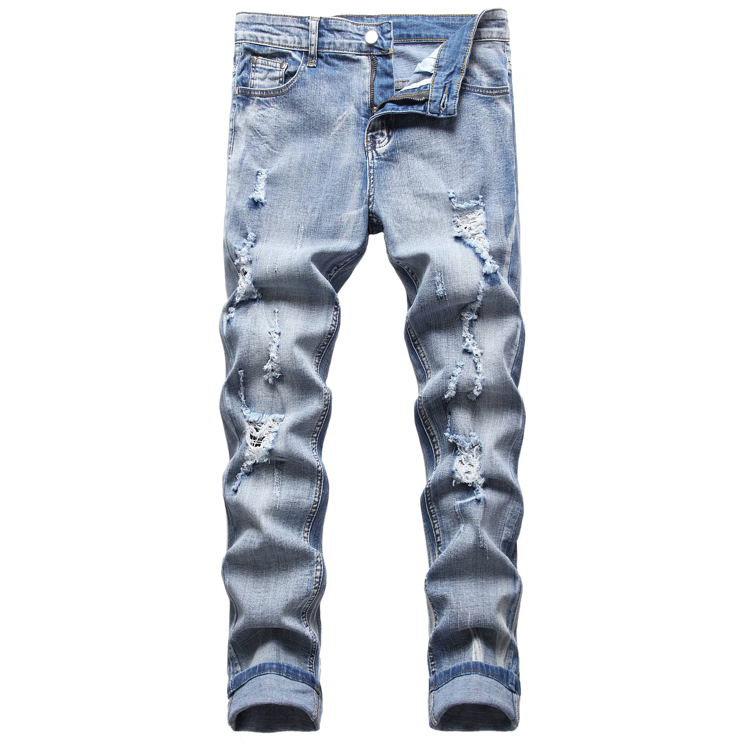 JUNBAOSS Men's Slim Fit Stretch Jeans Ripped Skinny Jeans for Men, Distressed Straight Leg Fashion Comfort Flex Waist Pants